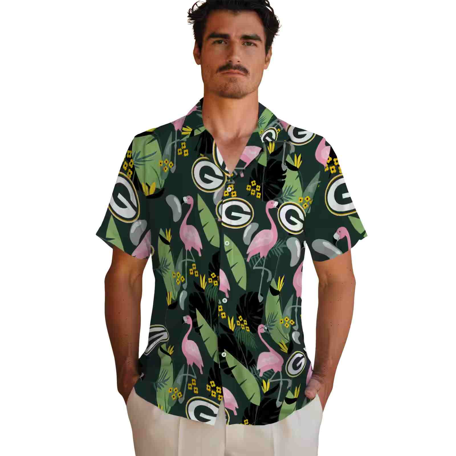 green bay packers flamingo leaves green hawaiian shirt fashion forward