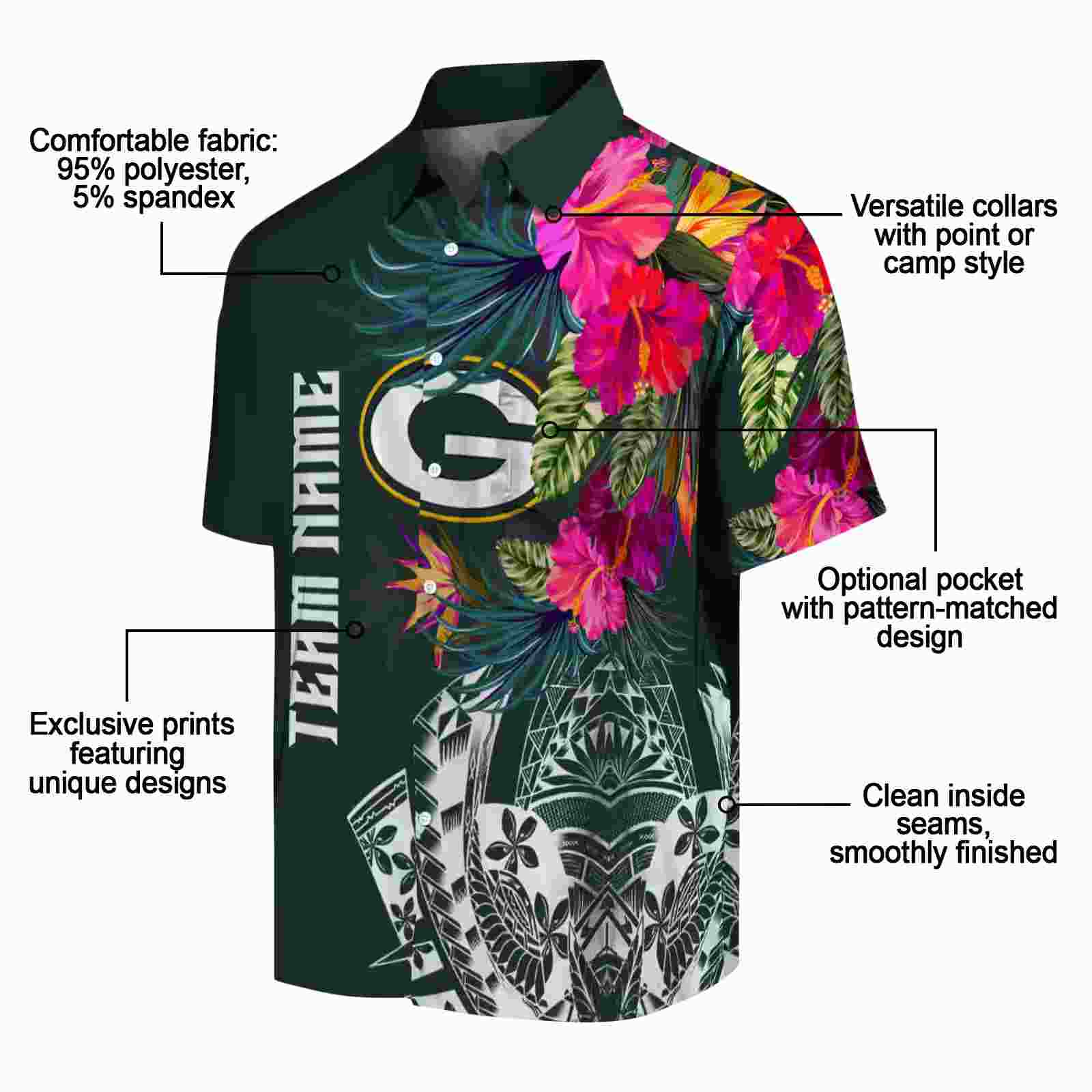 green bay packers floral polynesian green hawaiian shirt new arrival