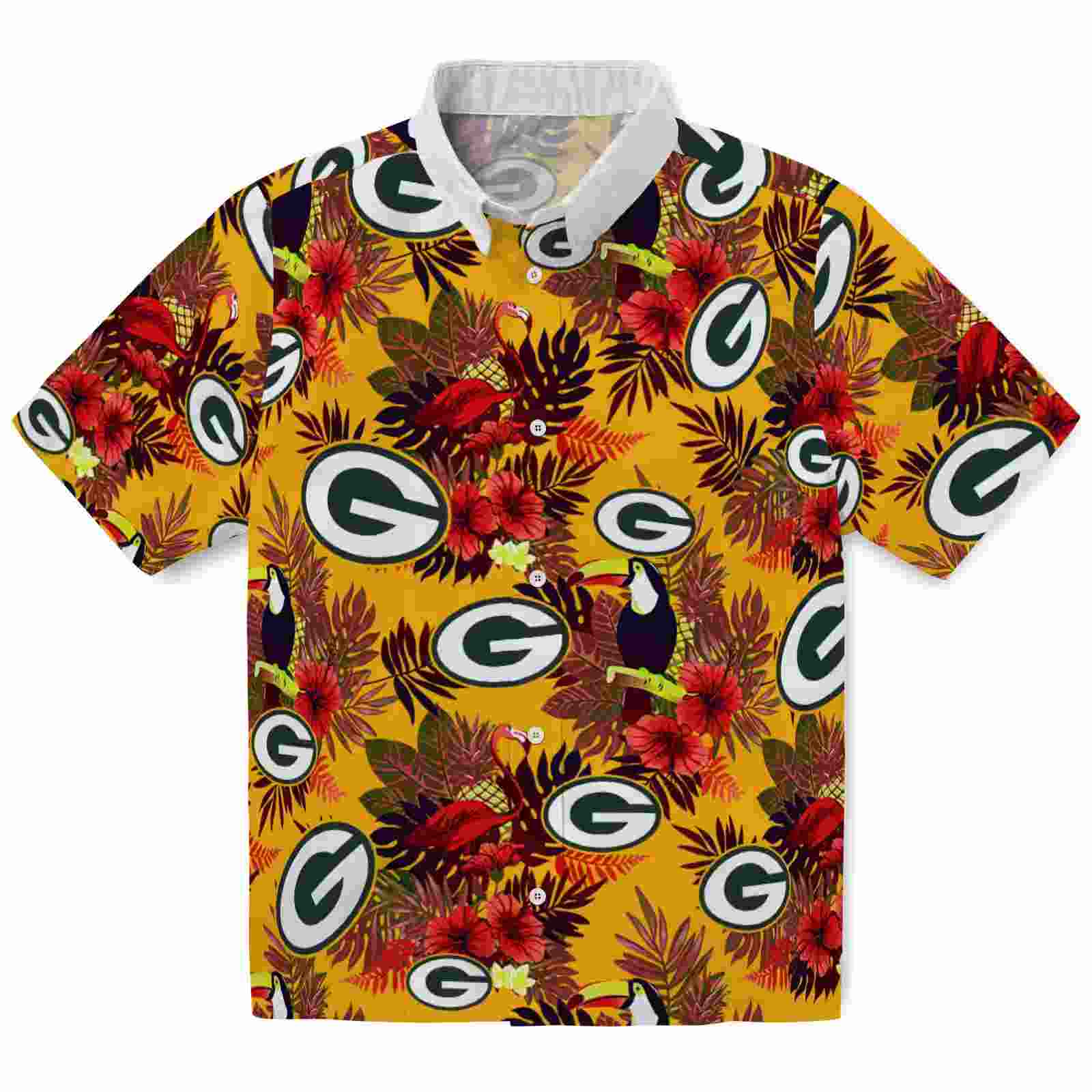 Green Bay Packers Floral Toucan Green Red Hawaiian Shirt