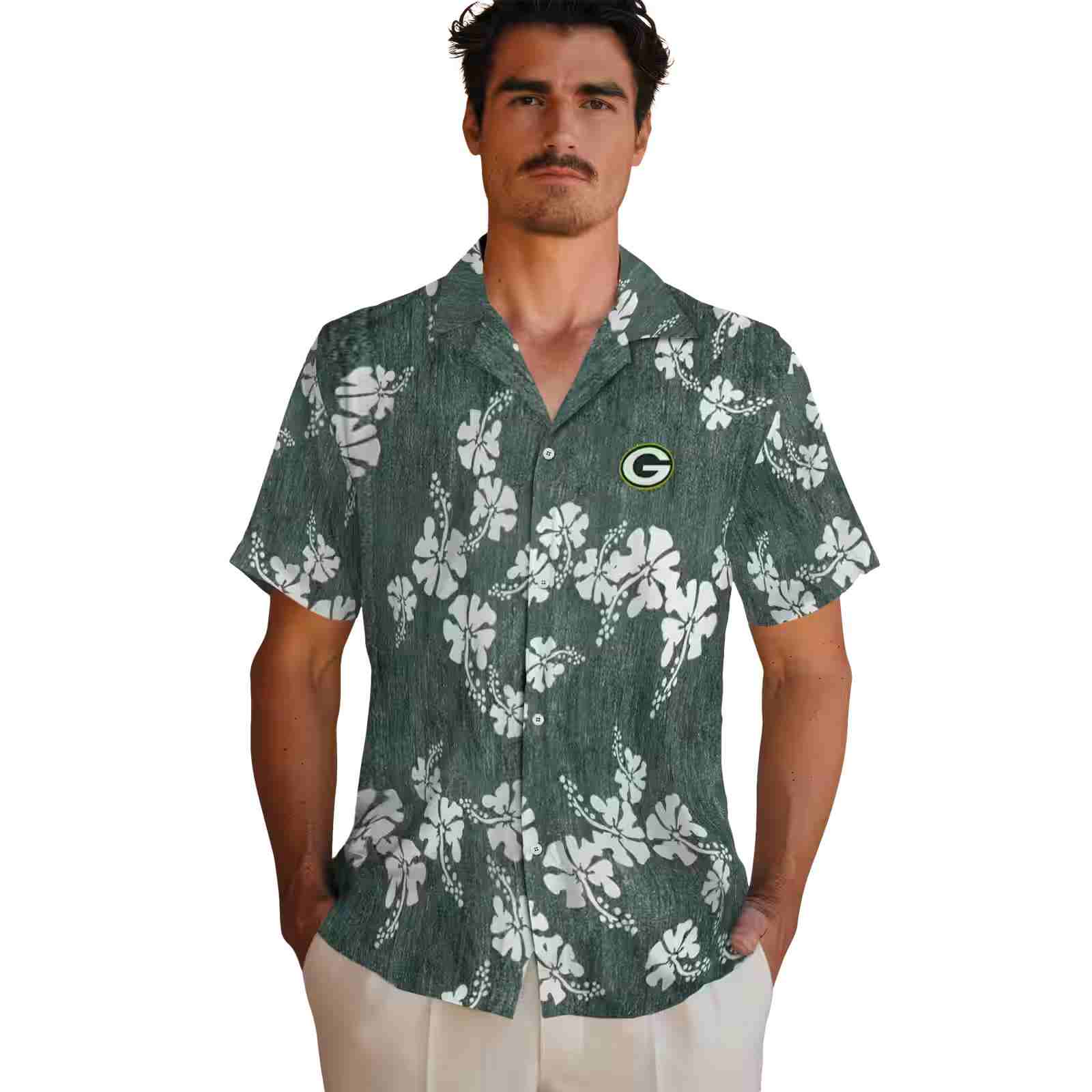 green bay packers hibiscus clusters green hawaiian shirt fashion forward