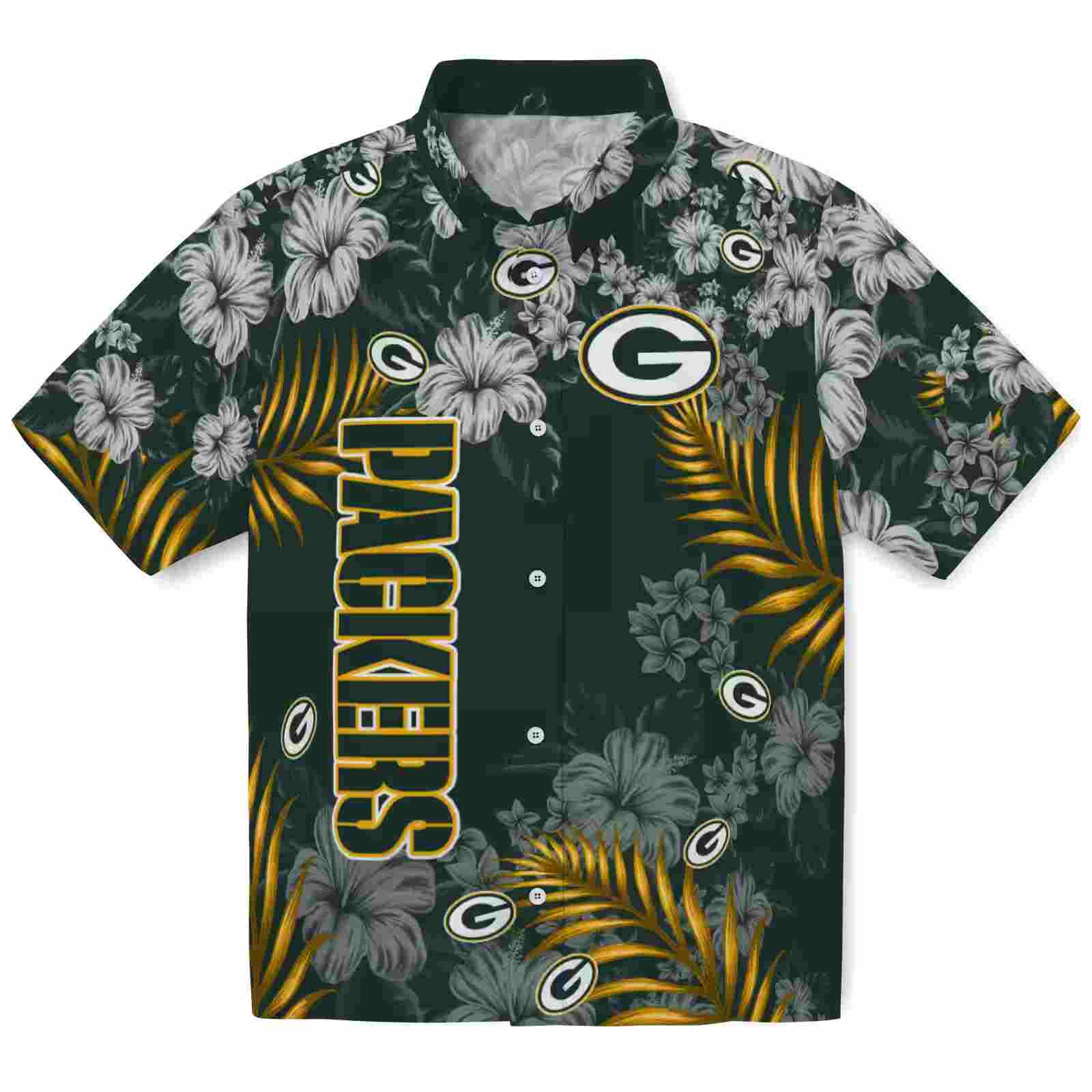 Green Bay Packers Hibiscus Print Green Hawaiian Shirt