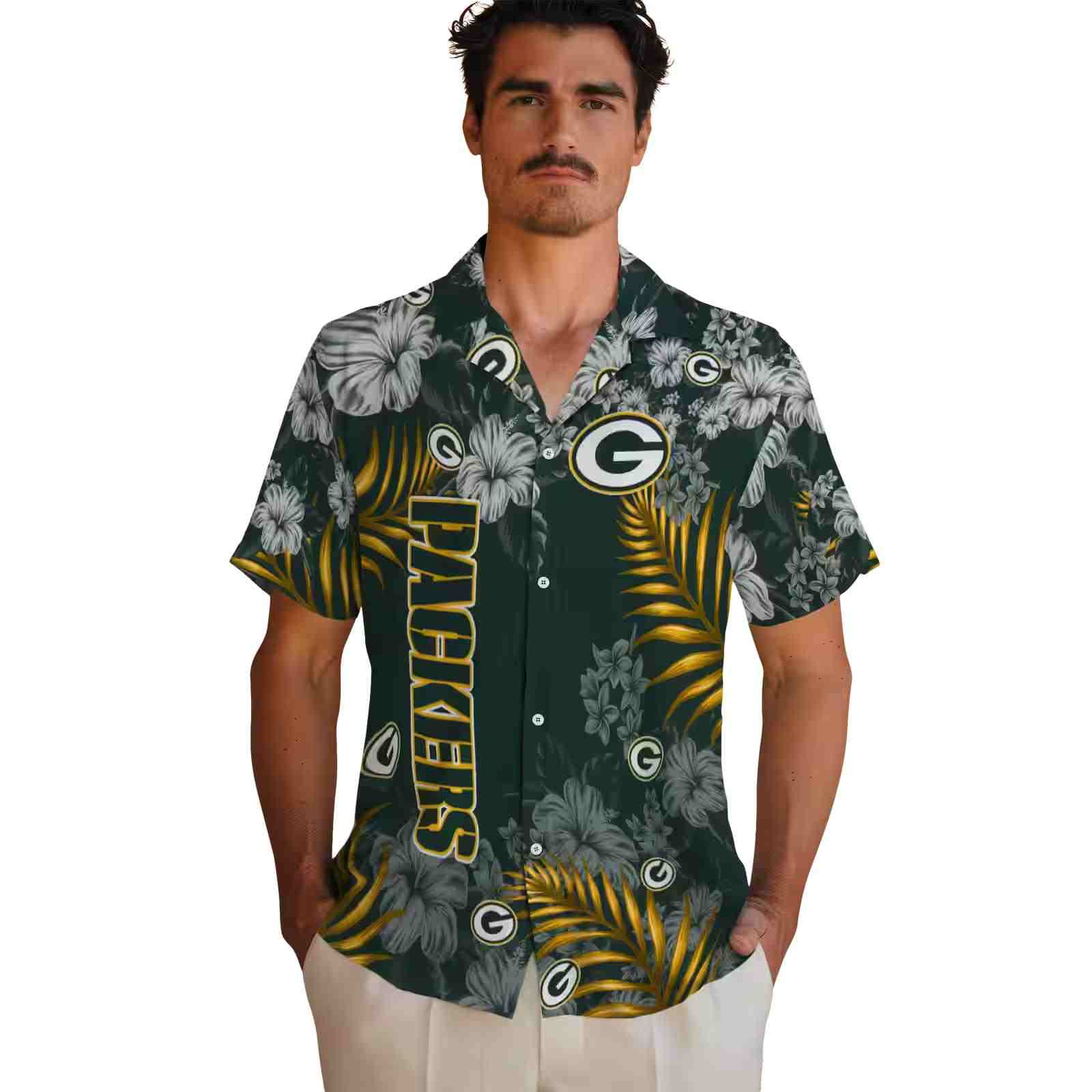 green bay packers hibiscus print green hawaiian shirt fashion forward