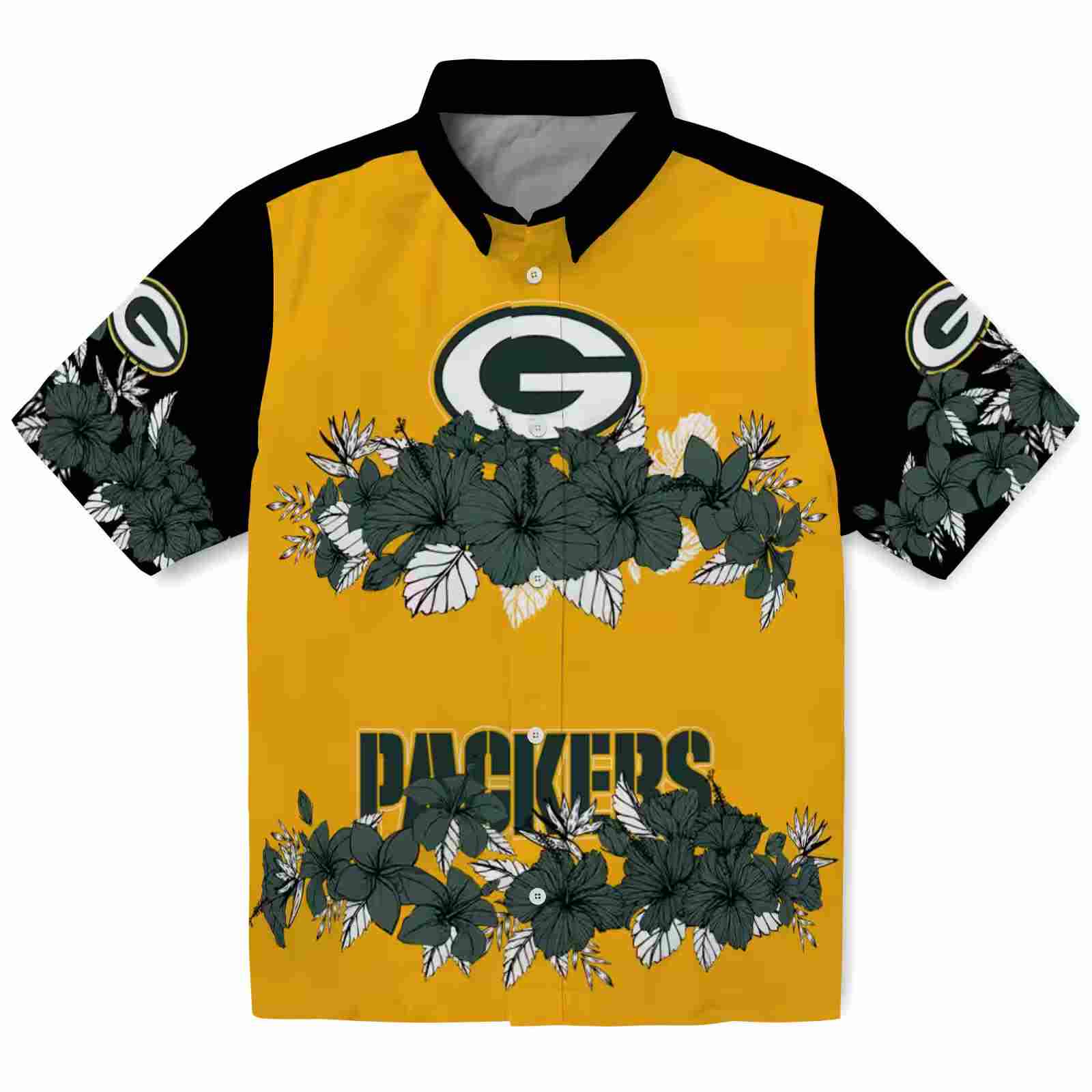 green bay packers hibiscus stripe green black hawaiian shirt best selling