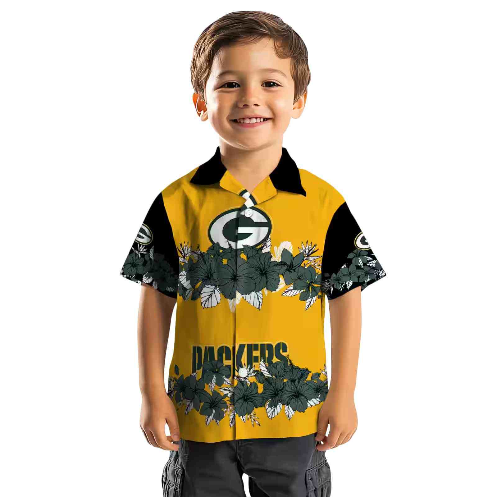 green bay packers hibiscus stripe green black hawaiian shirt top rated