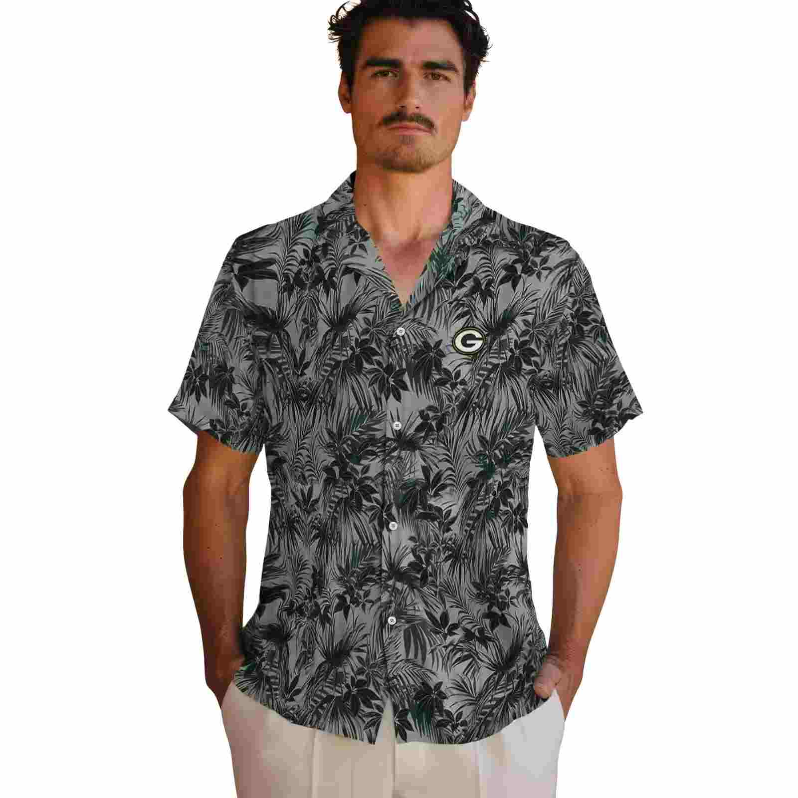 green bay packers leafy pattern green hawaiian shirt fashion forward