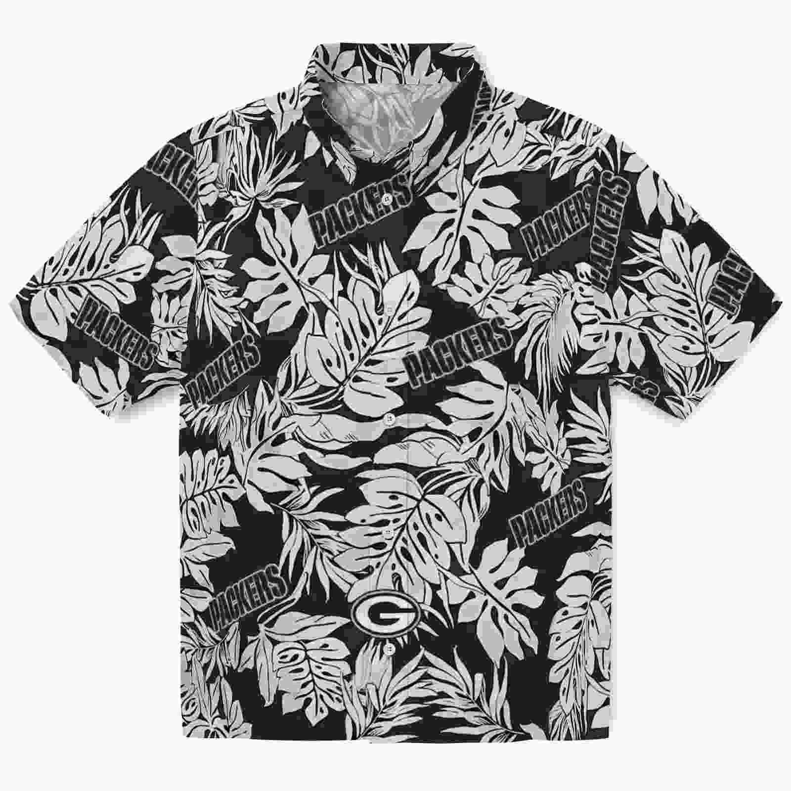 Green Bay Packers Monstera Leaf Pattern Black Hawaiian Shirt