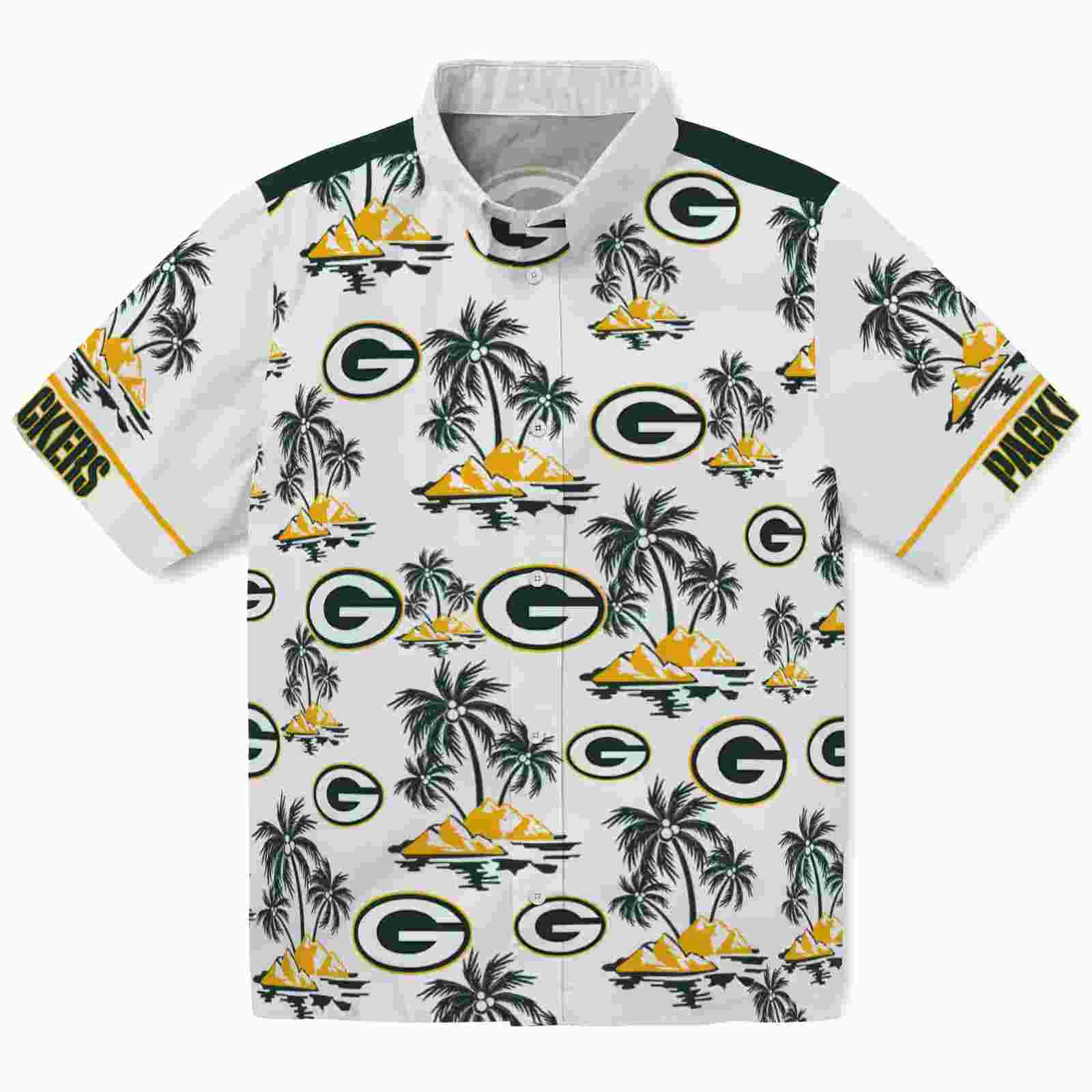 Green Bay Packers Palm Island Print Green White Hawaiian Shirt