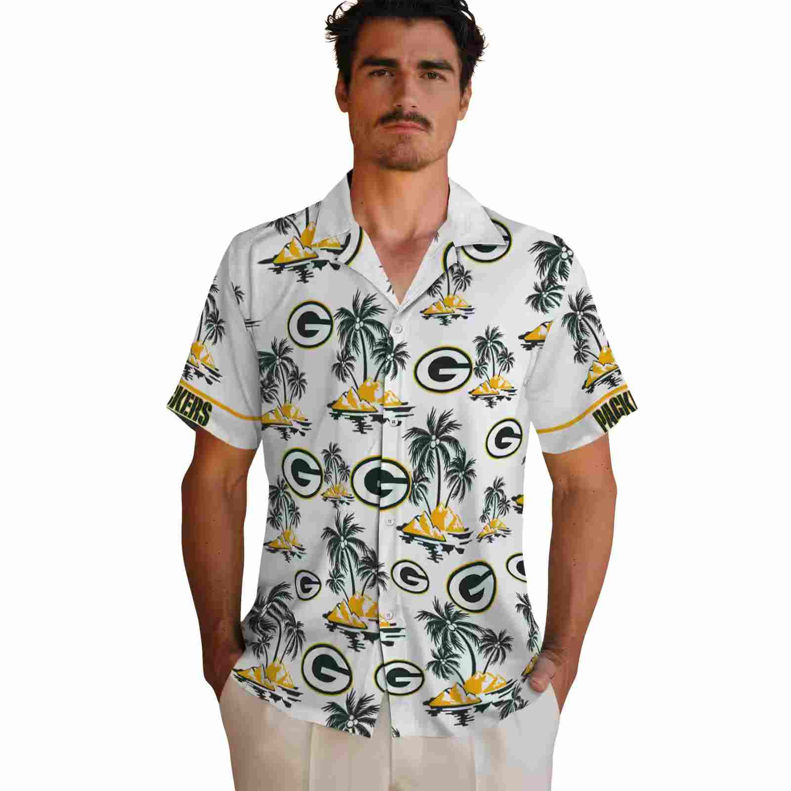 green bay packers palm island print green white hawaiian shirt fashion forward