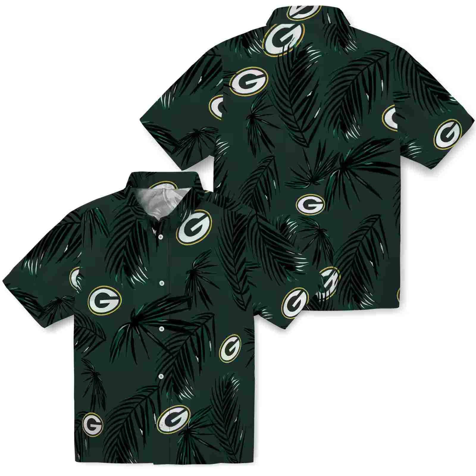 green bay packers palm leaf green hawaiian shirt high quality