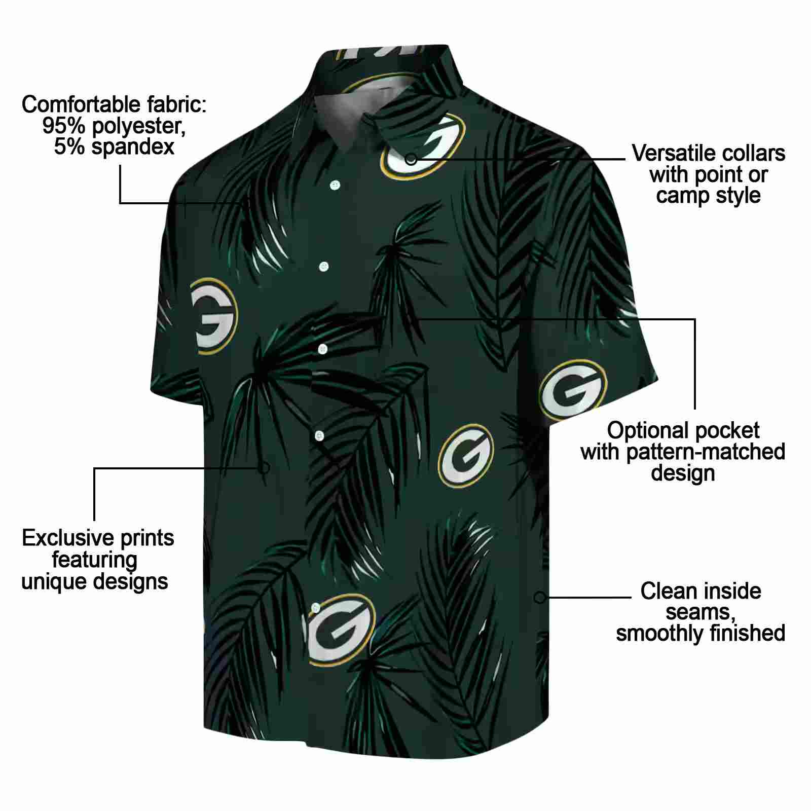 green bay packers palm leaf green hawaiian shirt new arrival