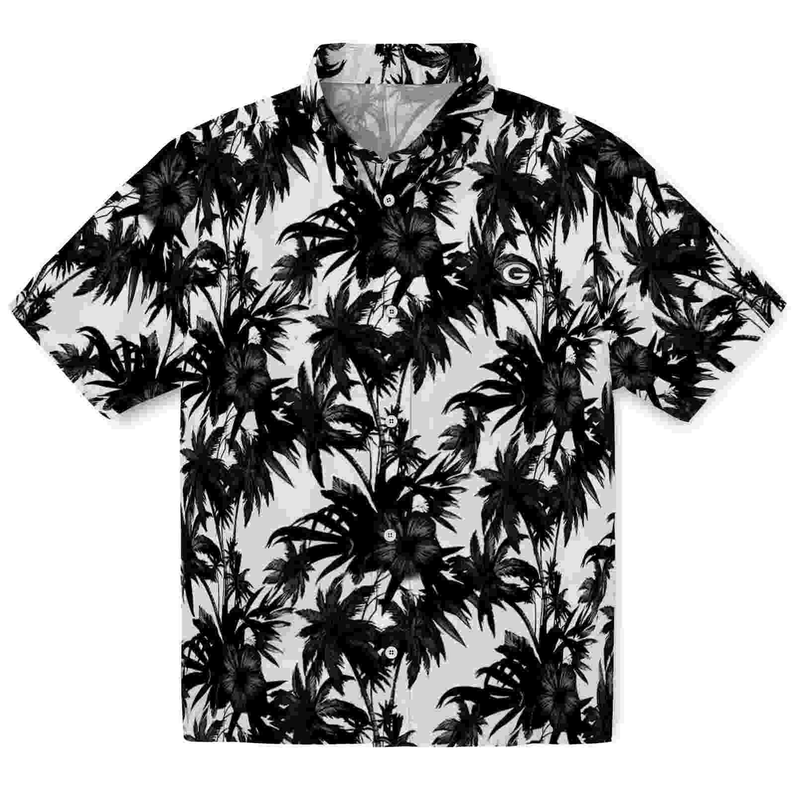 Green Bay Packers Palm Motifs Black White Hawaiian Shirt