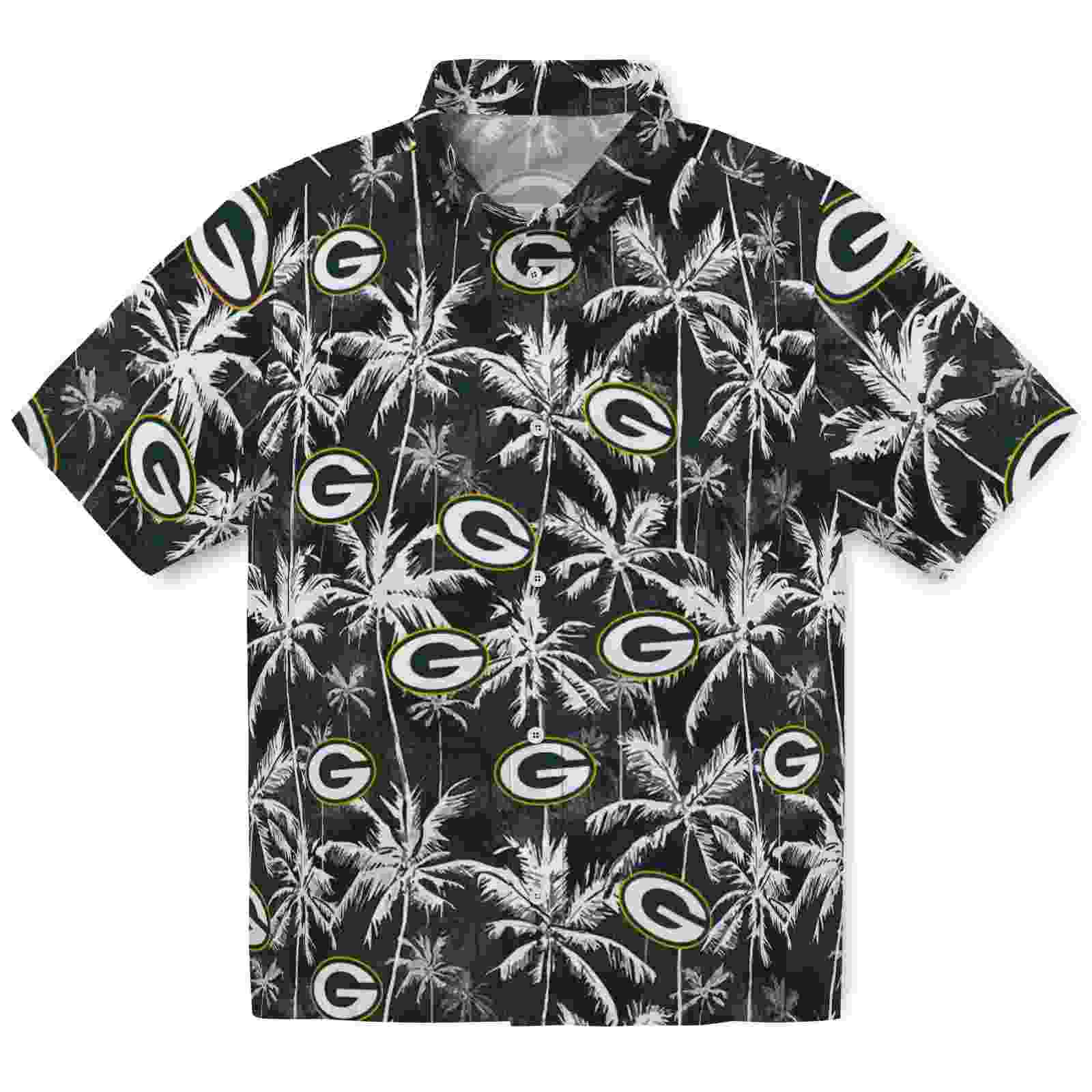 green bay packers palm pattern green black hawaiian shirt best selling