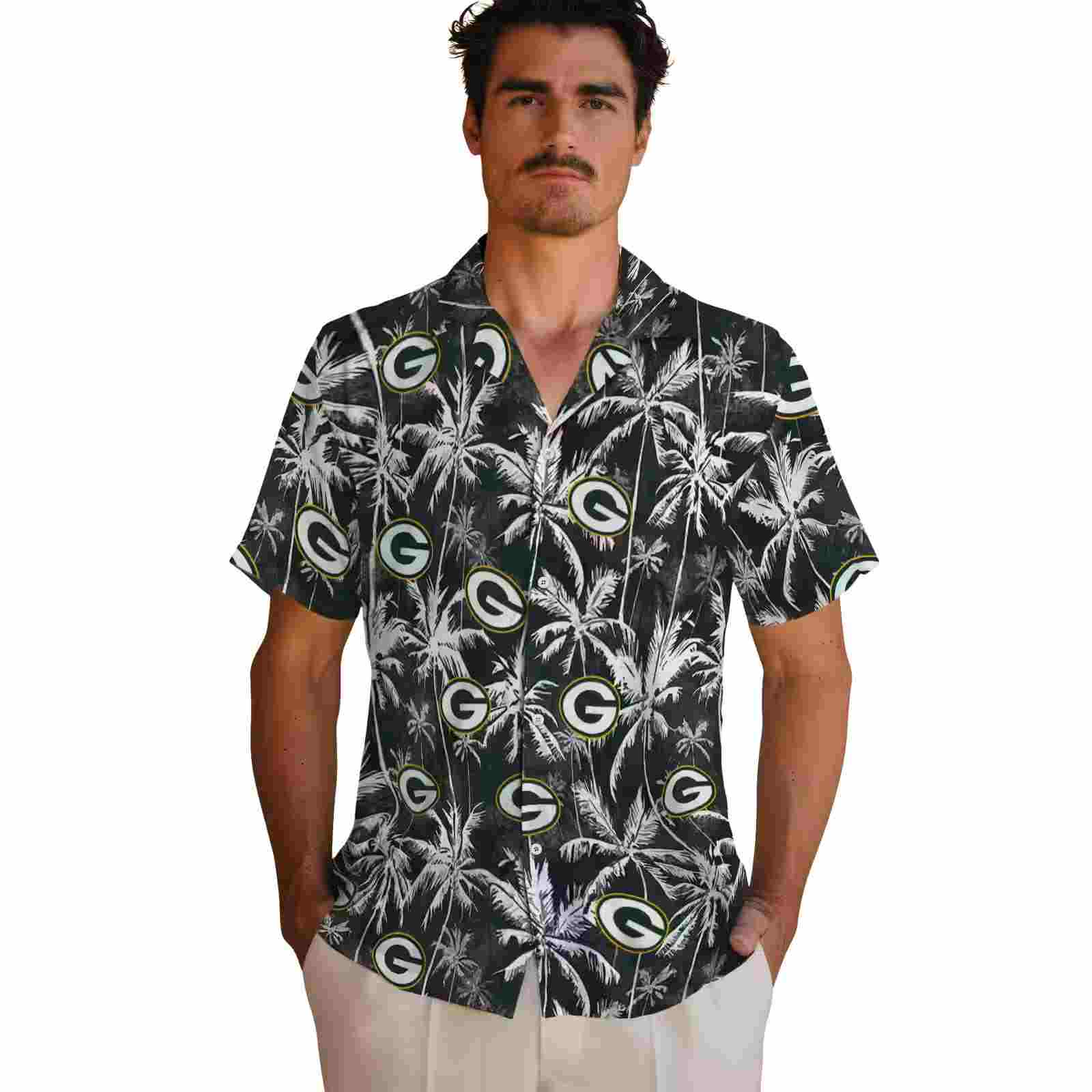 green bay packers palm pattern green black hawaiian shirt fashion forward