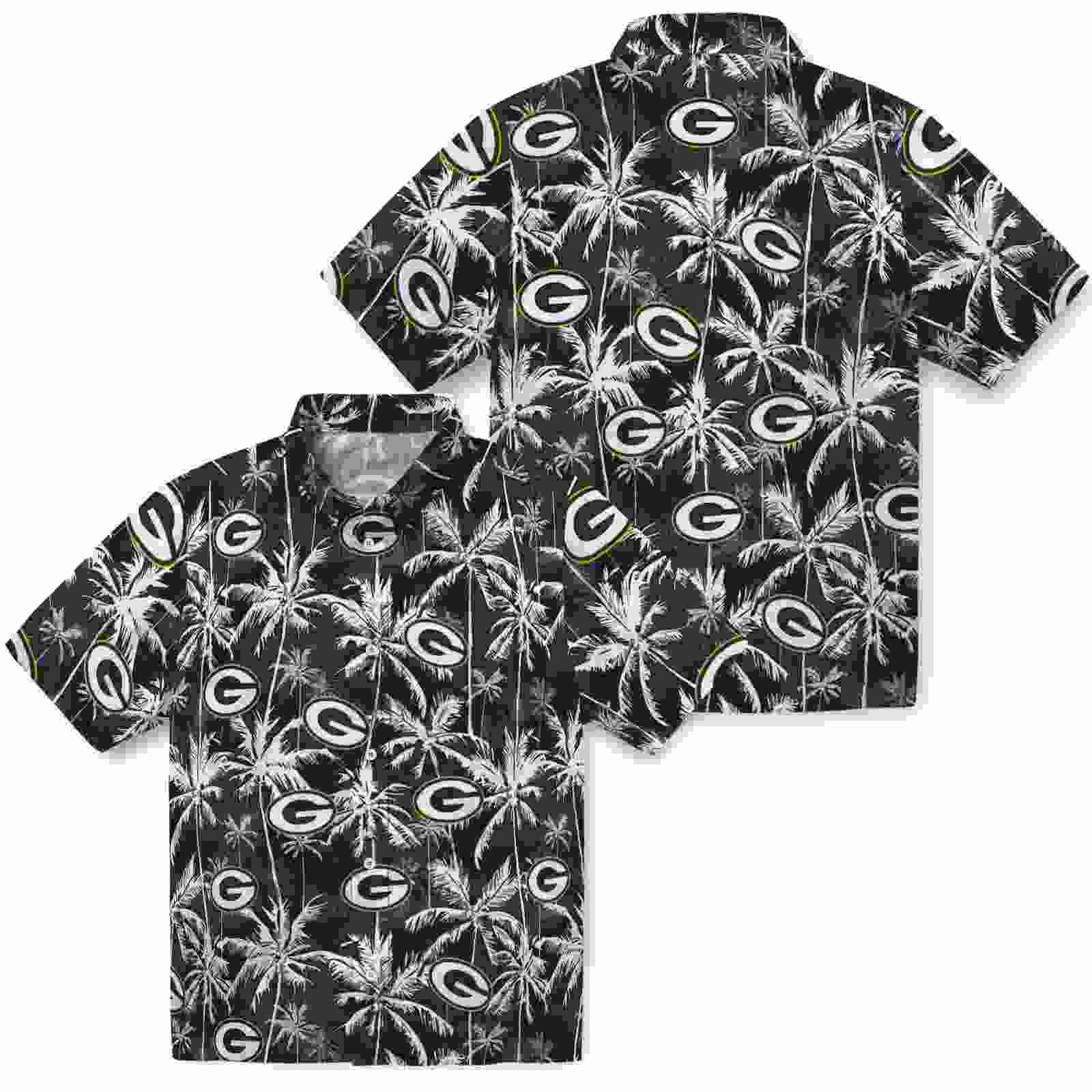 green bay packers palm pattern green black hawaiian shirt high quality