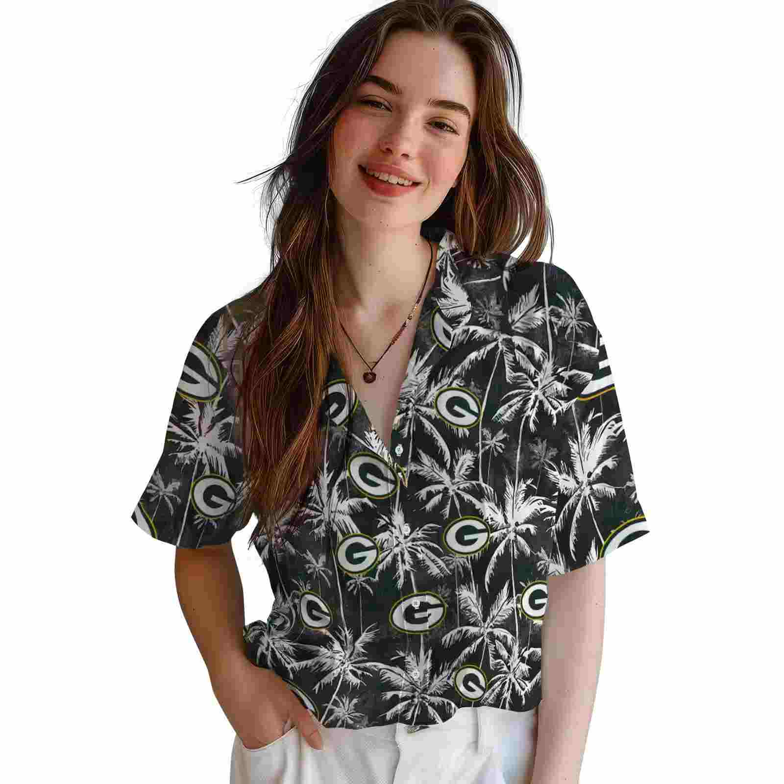 green bay packers palm pattern green black hawaiian shirt latest model