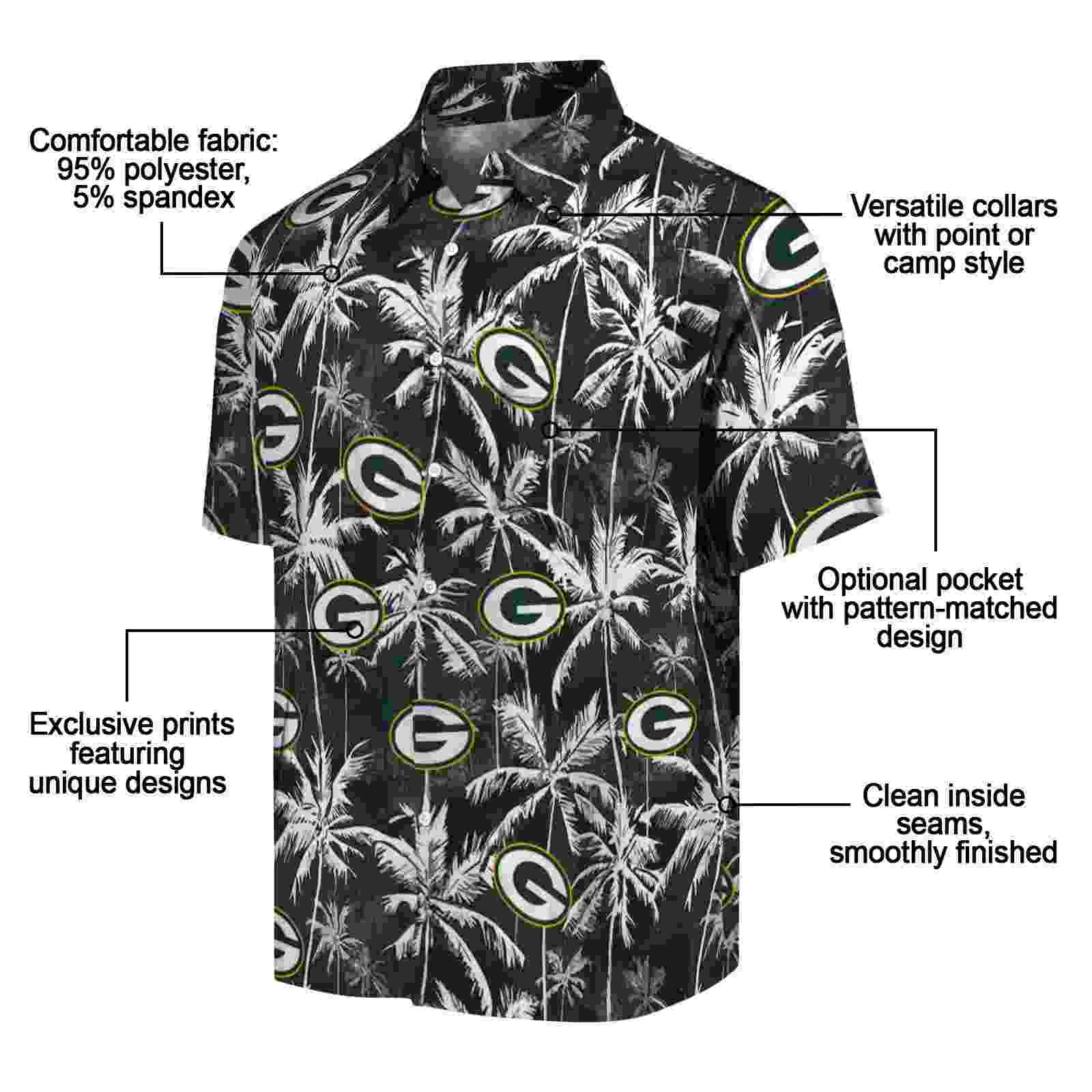 green bay packers palm pattern green black hawaiian shirt new arrival