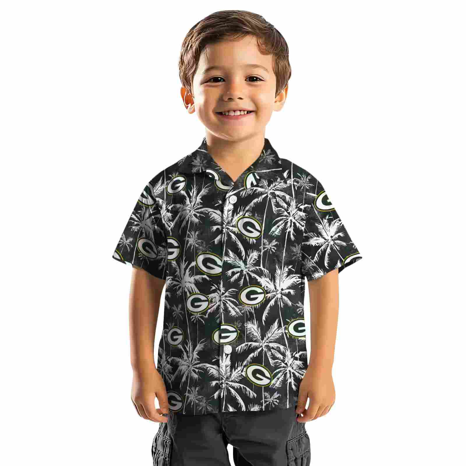 green bay packers palm pattern green black hawaiian shirt top rated