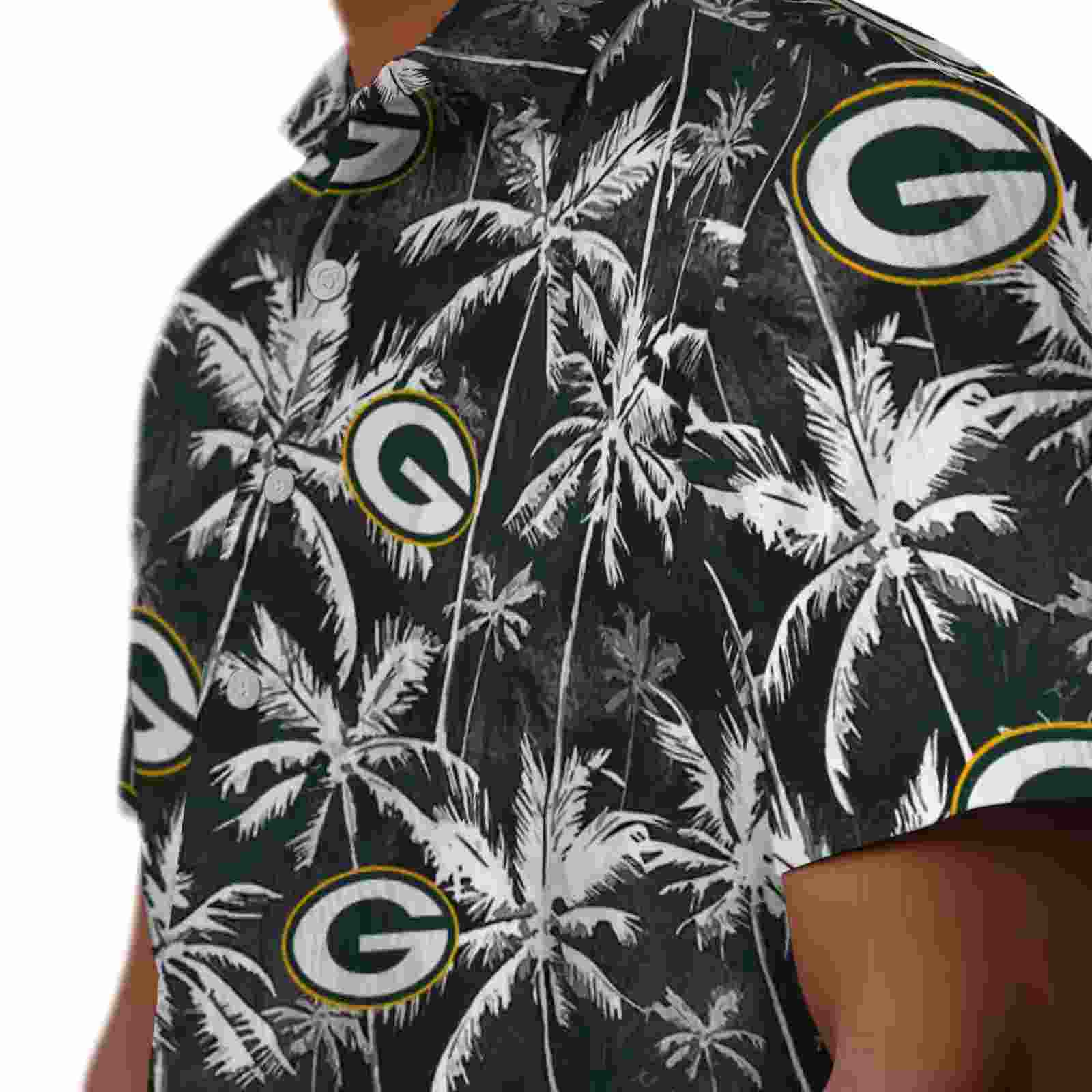 green bay packers palm pattern green black hawaiian shirt trendy