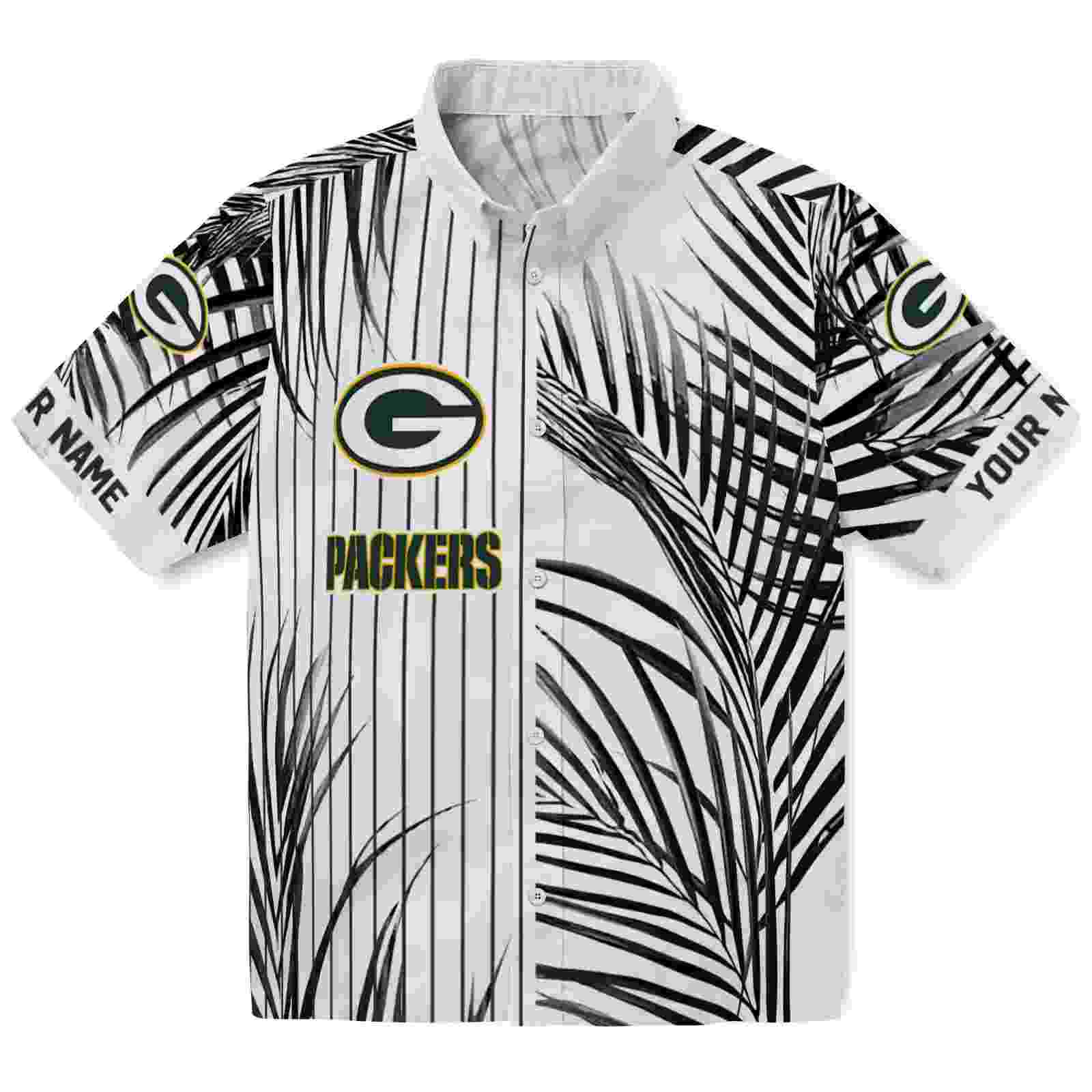 Green Bay Packers Palm Stripes Green Black White Hawaiian Shirt