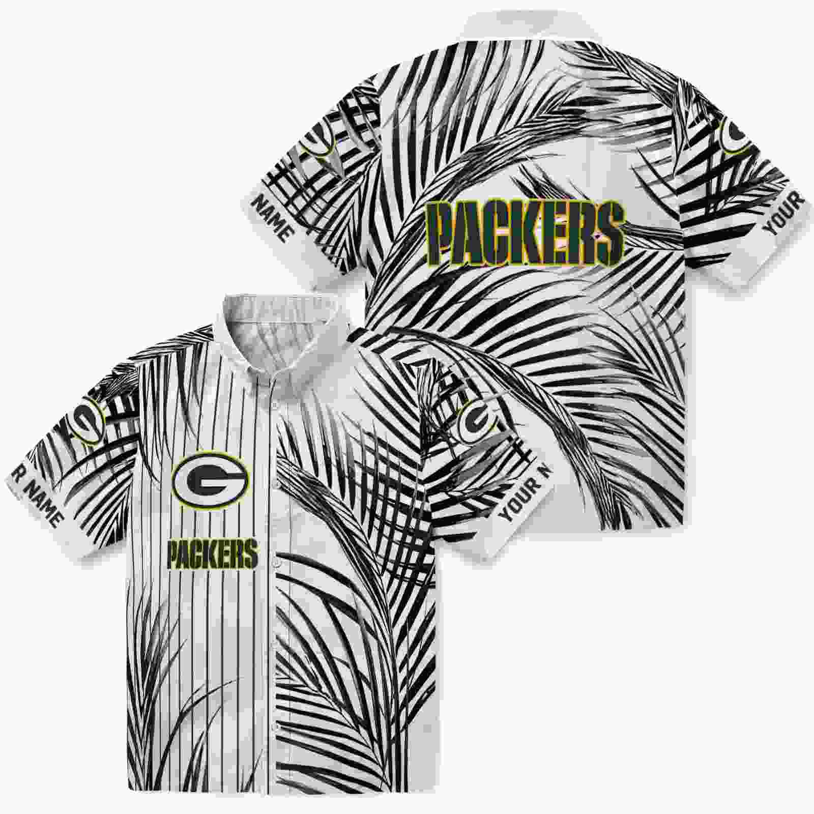 green bay packers palm stripes green black white hawaiian shirt high quality