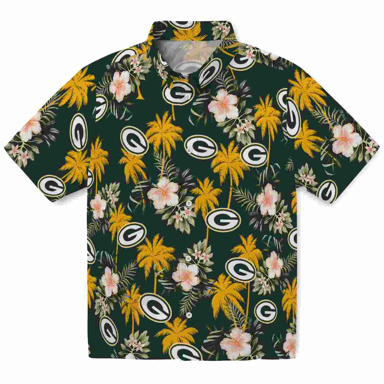 Green Bay Packers Palm Tree Flower Green Hawaiian Shirt