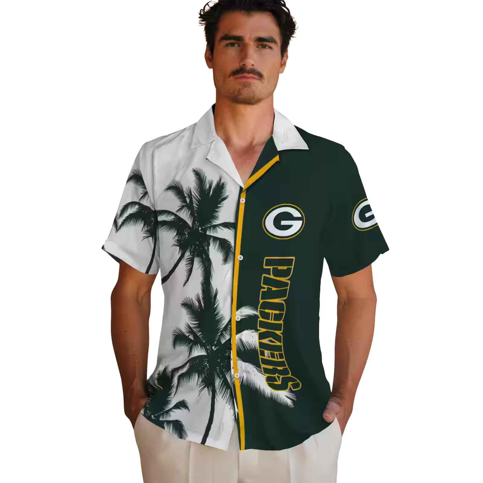 green bay packers palm trees green white hawaiian shirt fashion forward