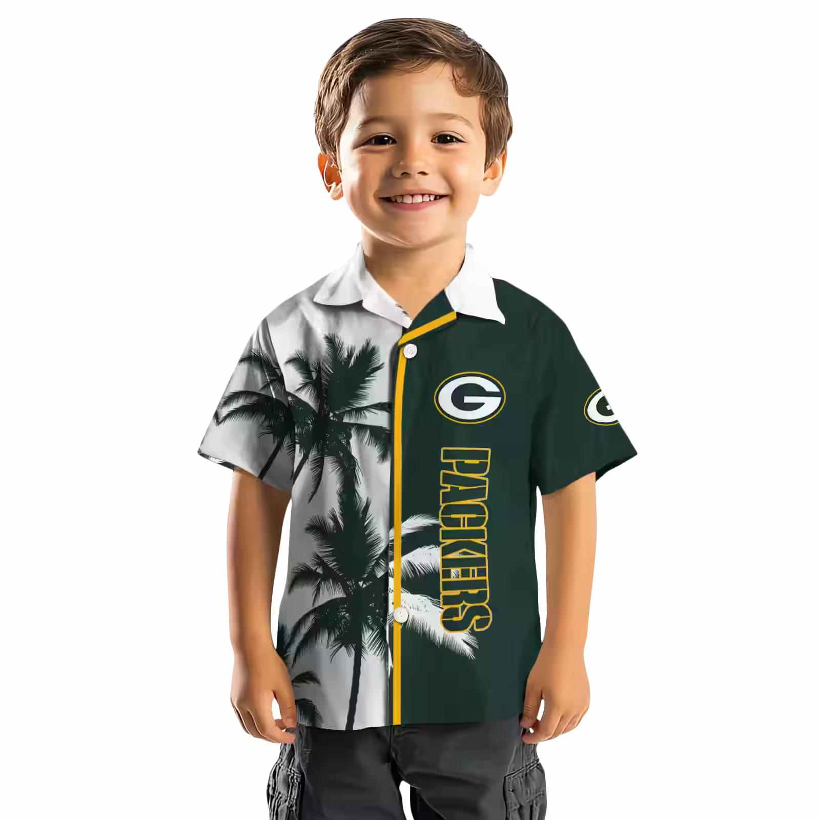 green bay packers palm trees green white hawaiian shirt top rated