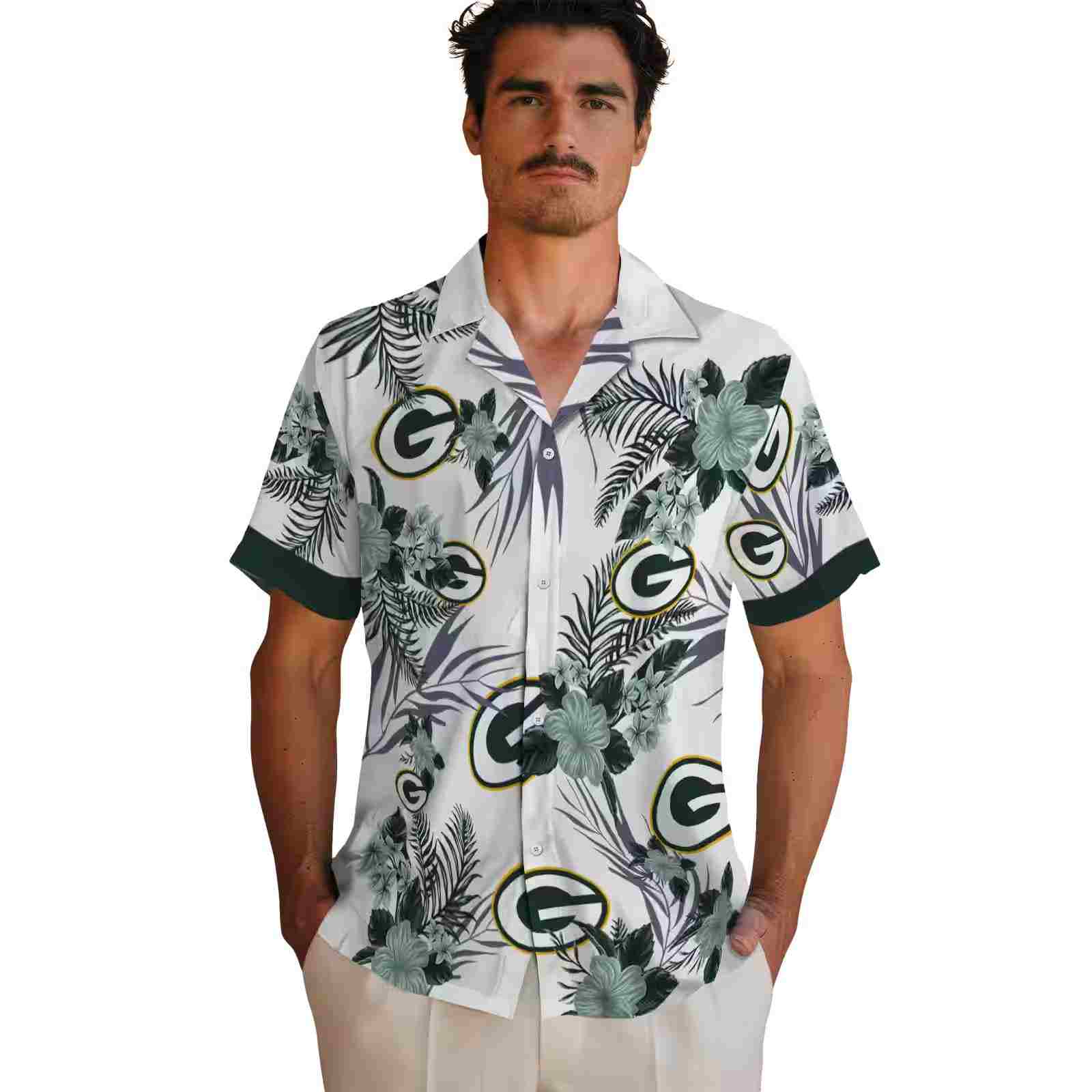 green bay packers patriotic hibiscus design green white hawaiian shirt fashion forward