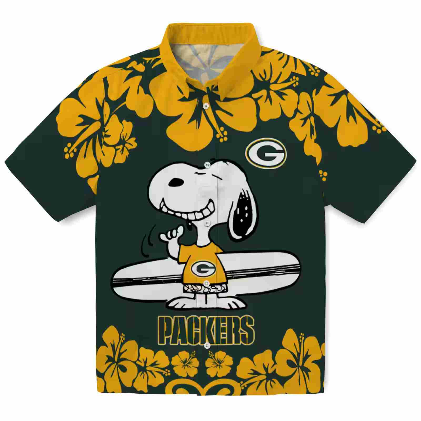 Green Bay Packers Snoopy Surf Green White Hawaiian Shirt