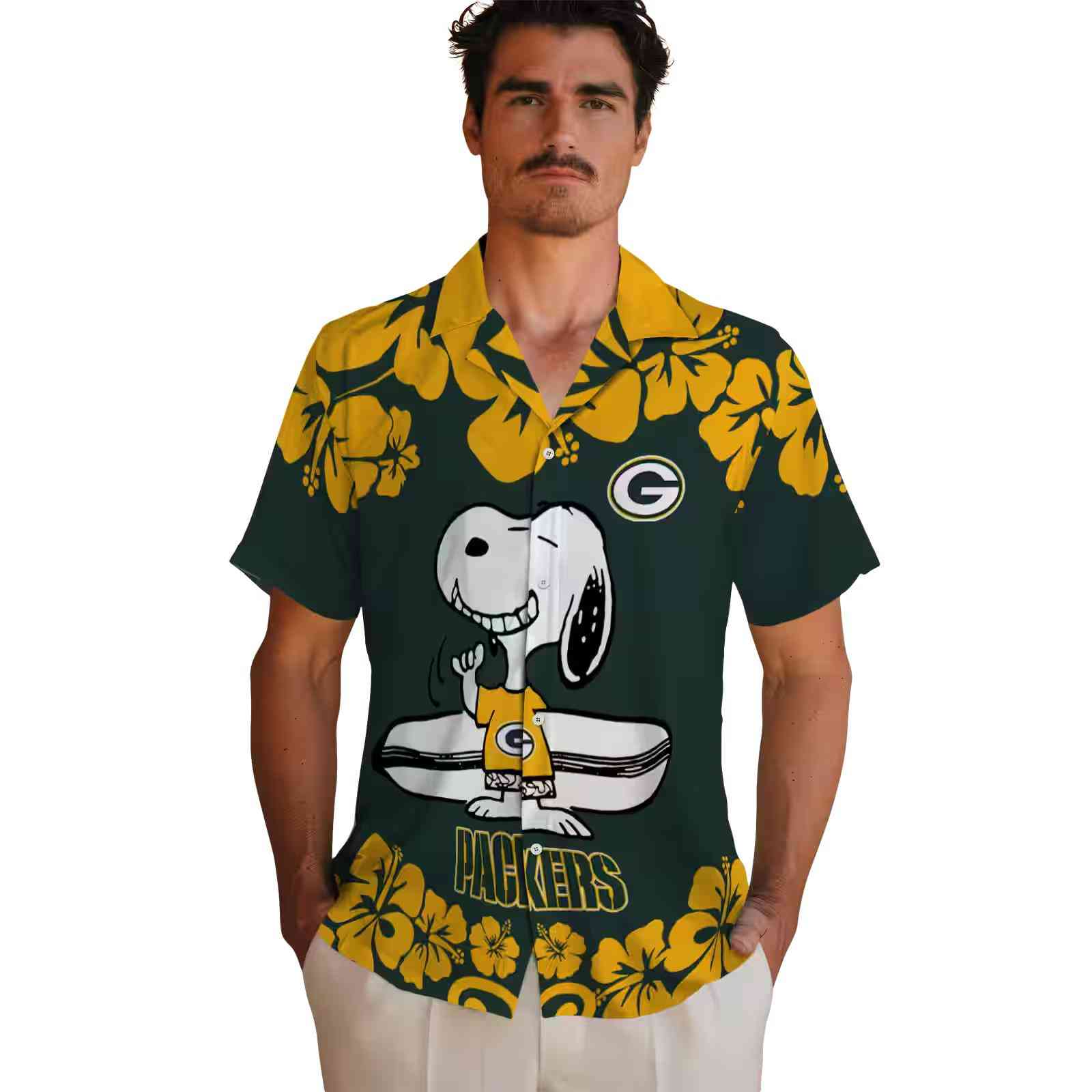 green bay packers snoopy surf green white hawaiian shirt fashion forward