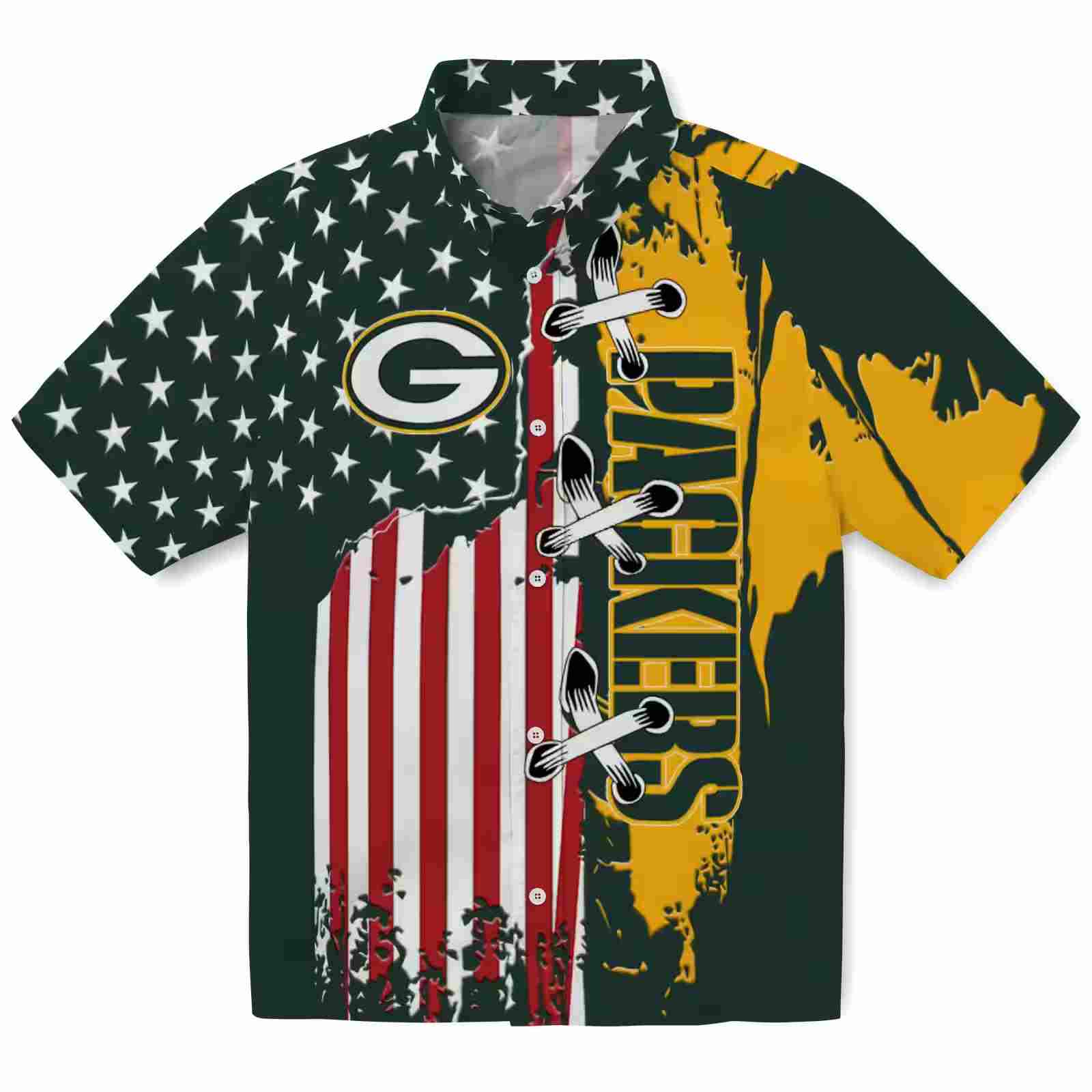 Green Bay Packers Stitched Flag Green Hawaiian Shirt