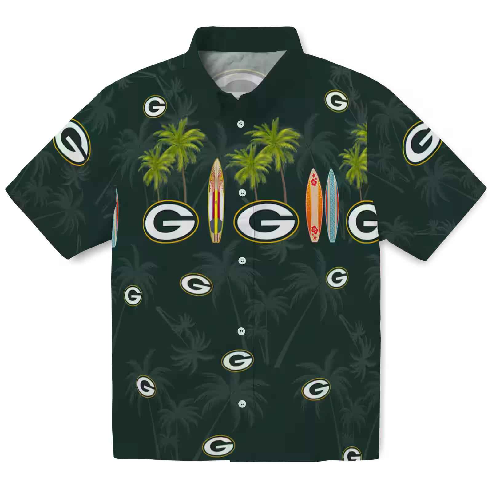 green bay packers surfboard palm green hawaiian shirt best selling