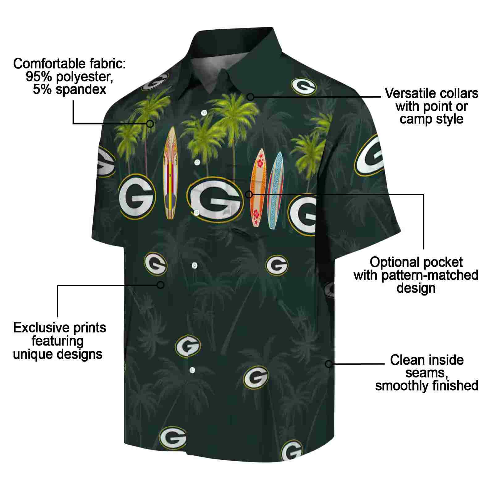 green bay packers surfboard palm green hawaiian shirt new arrival