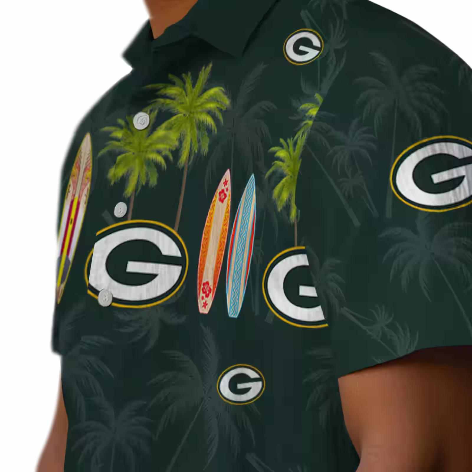 green bay packers surfboard palm green hawaiian shirt trendy