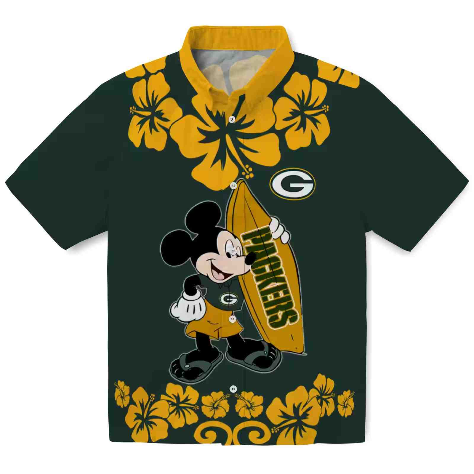 Green Bay Packers Surfing Mickey Green Hawaiian Shirt