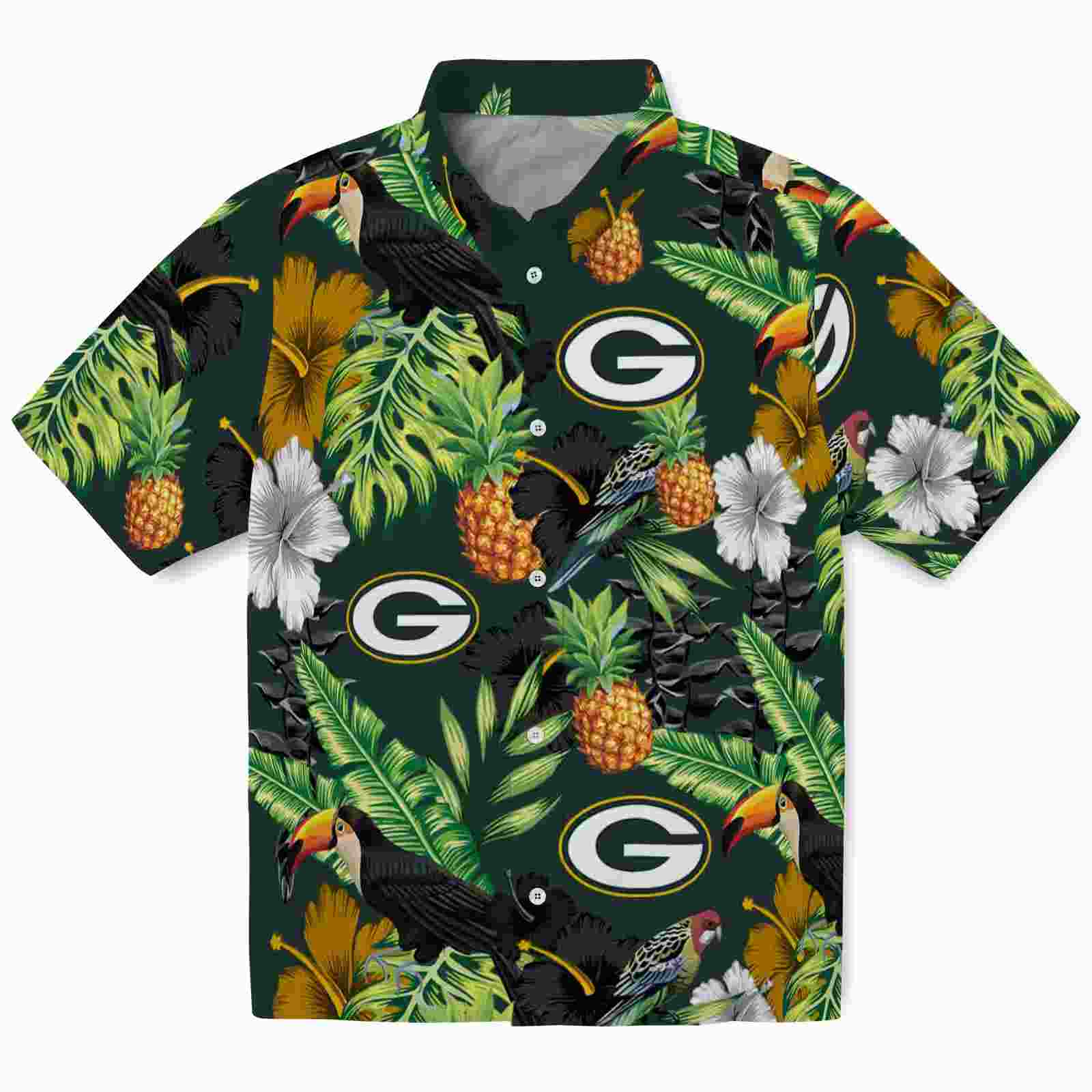 Green Bay Packers Toucan Hibiscus Pineapple Green Hawaiian Shirt