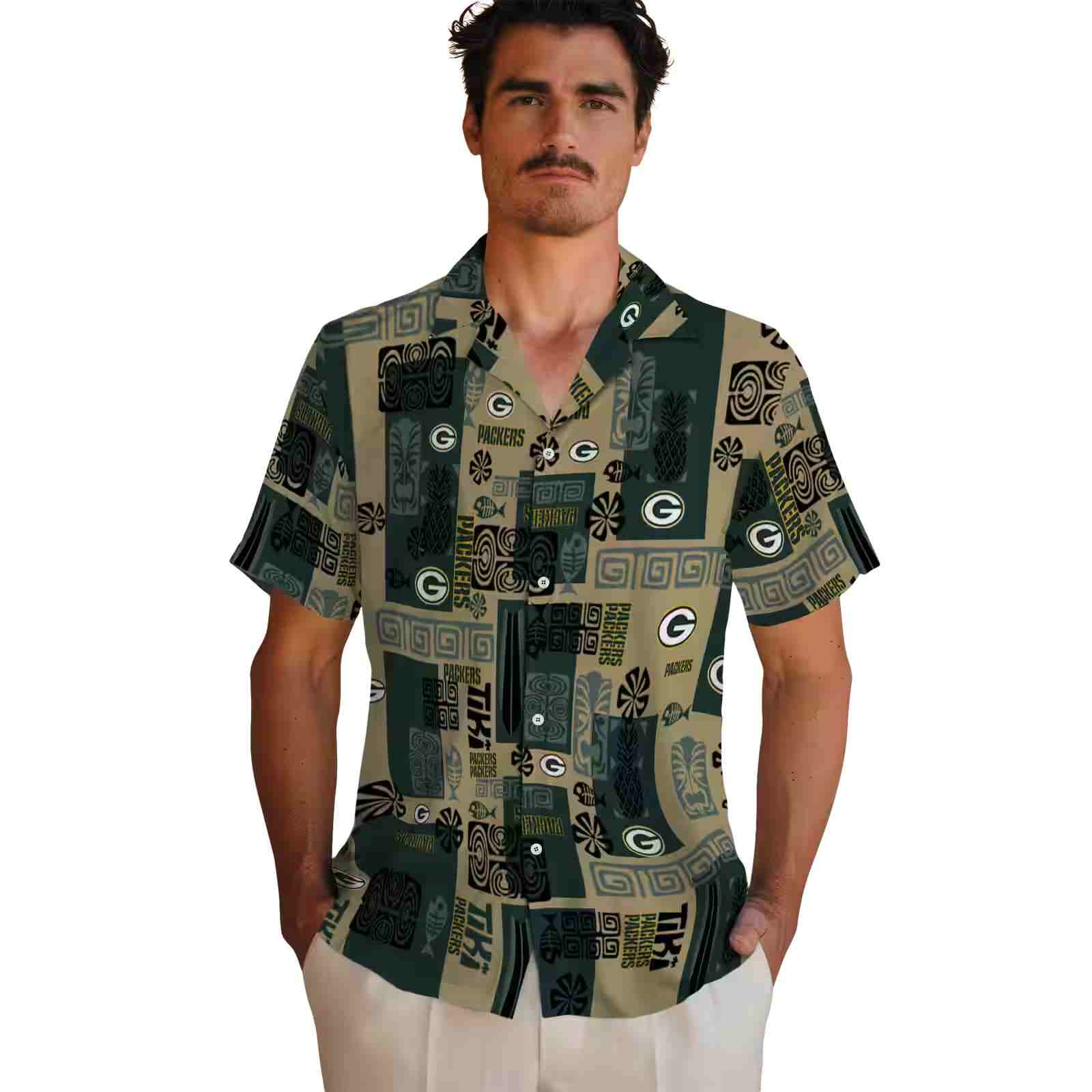 green bay packers tribal symbols green hawaiian shirt fashion forward