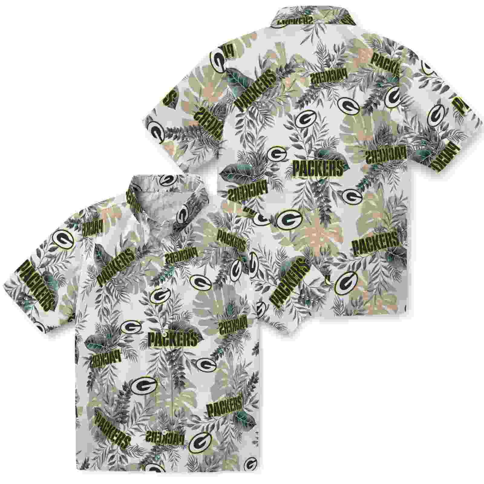 green bay packers tropical leaves white hawaiian shirt high quality