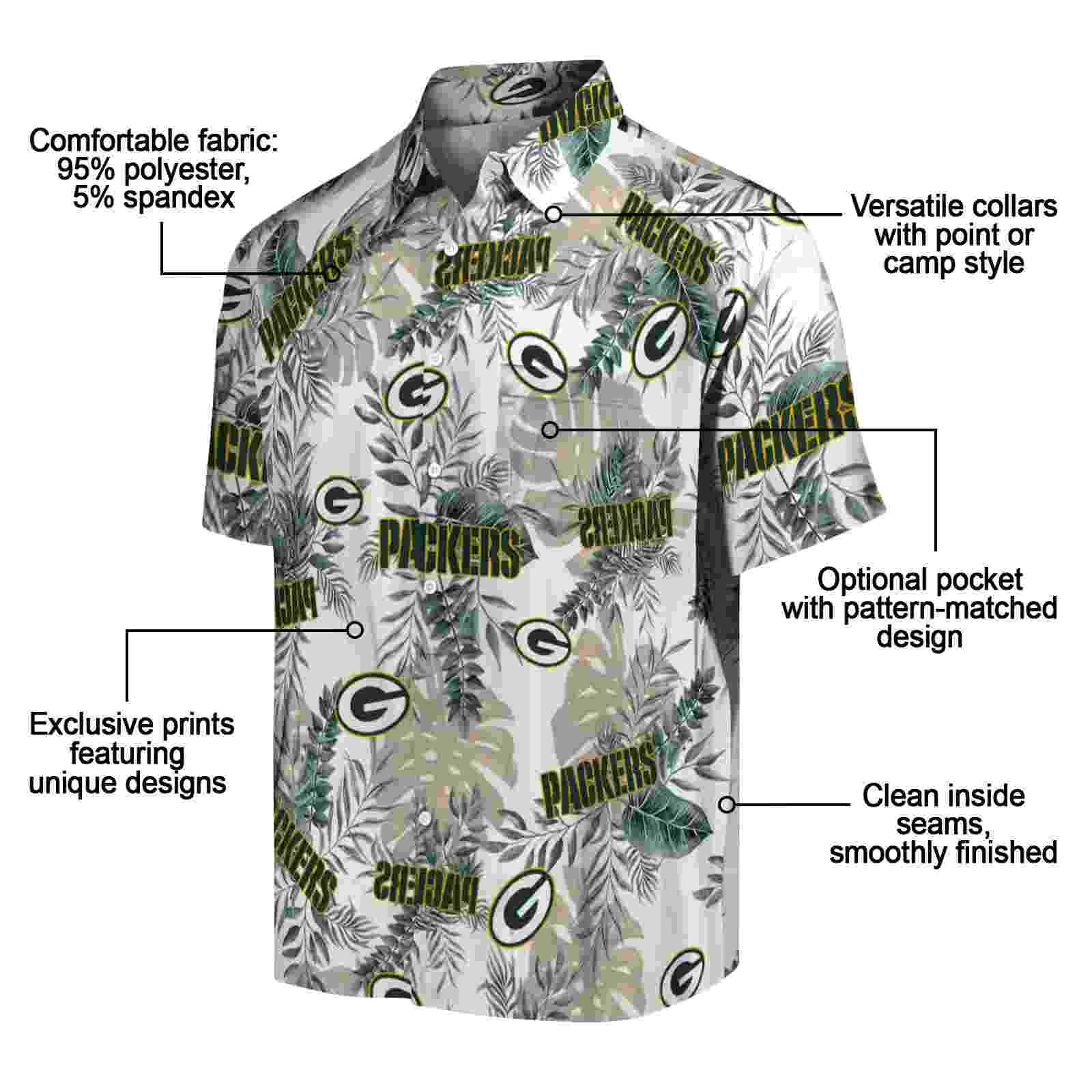 green bay packers tropical leaves white hawaiian shirt new arrival