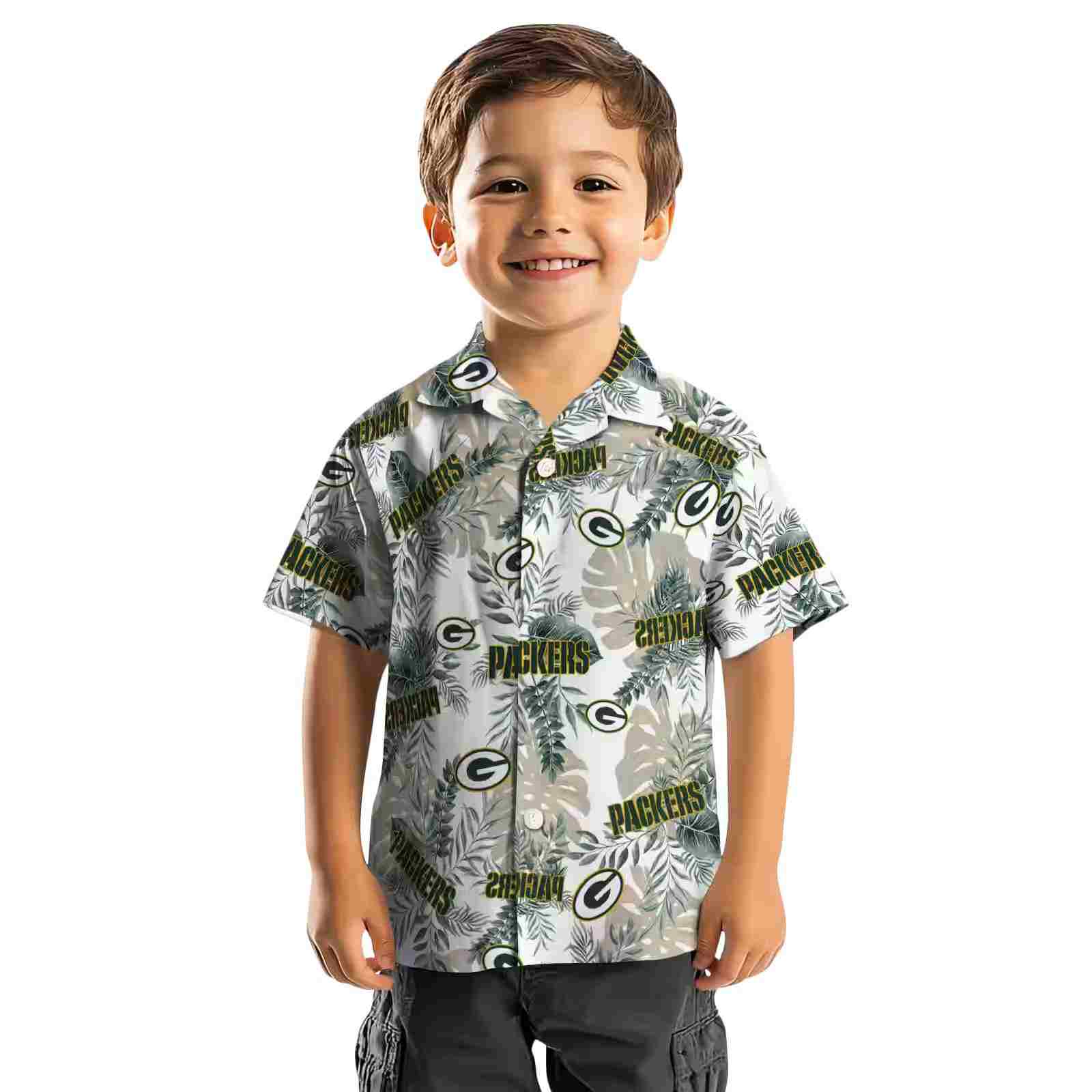 green bay packers tropical leaves white hawaiian shirt top rated