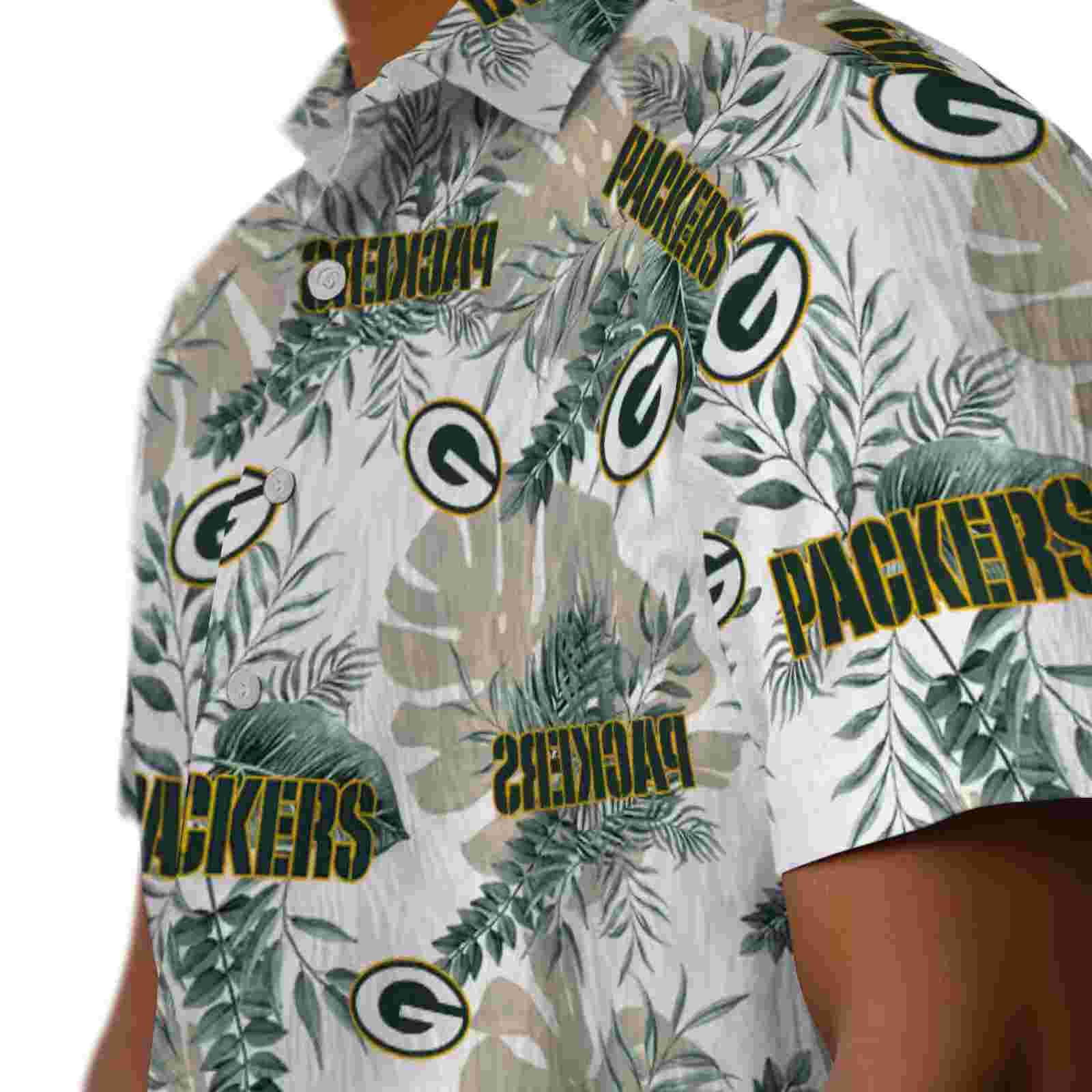 green bay packers tropical leaves white hawaiian shirt trendy