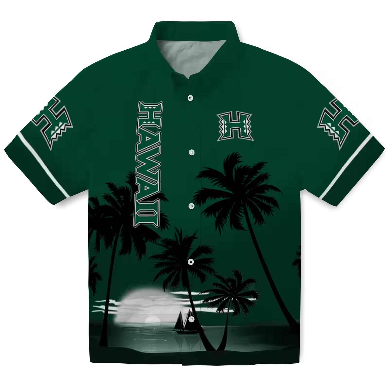 Hawaii Rainbow Warriors Beach Sunset Green Black Hawaiian Shirt