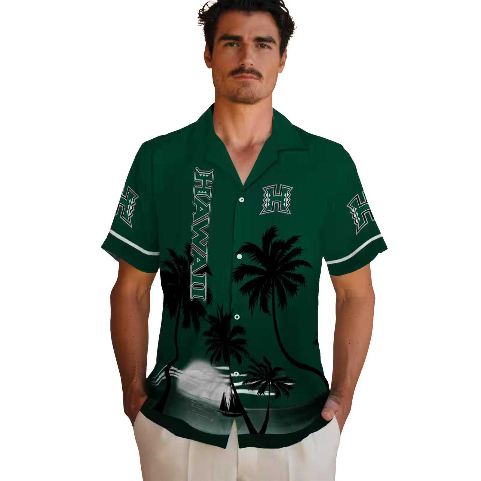 hawaii rainbow warriors beach sunset green black hawaiian shirt fashion forward