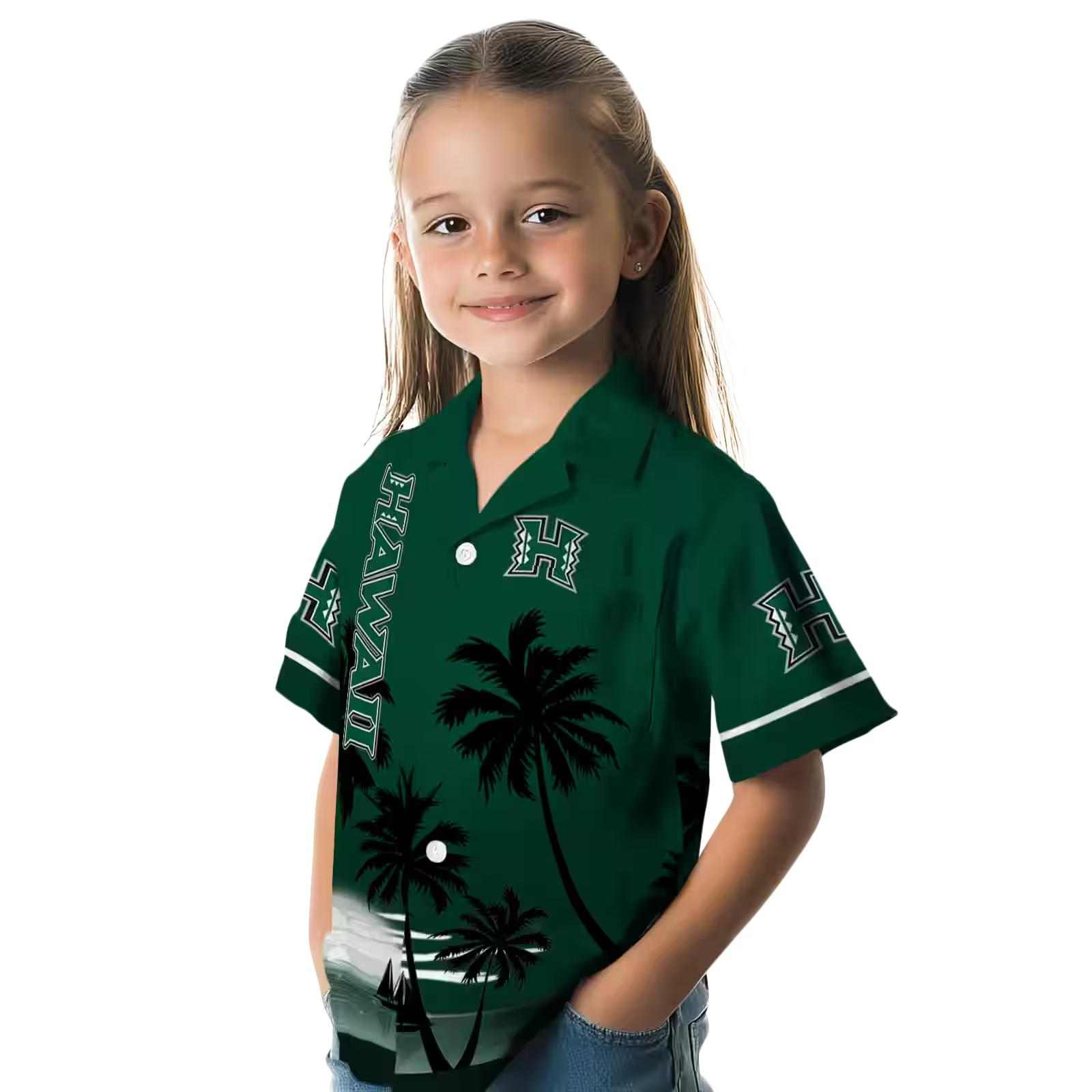 hawaii rainbow warriors beach sunset green black hawaiian shirt premium grade