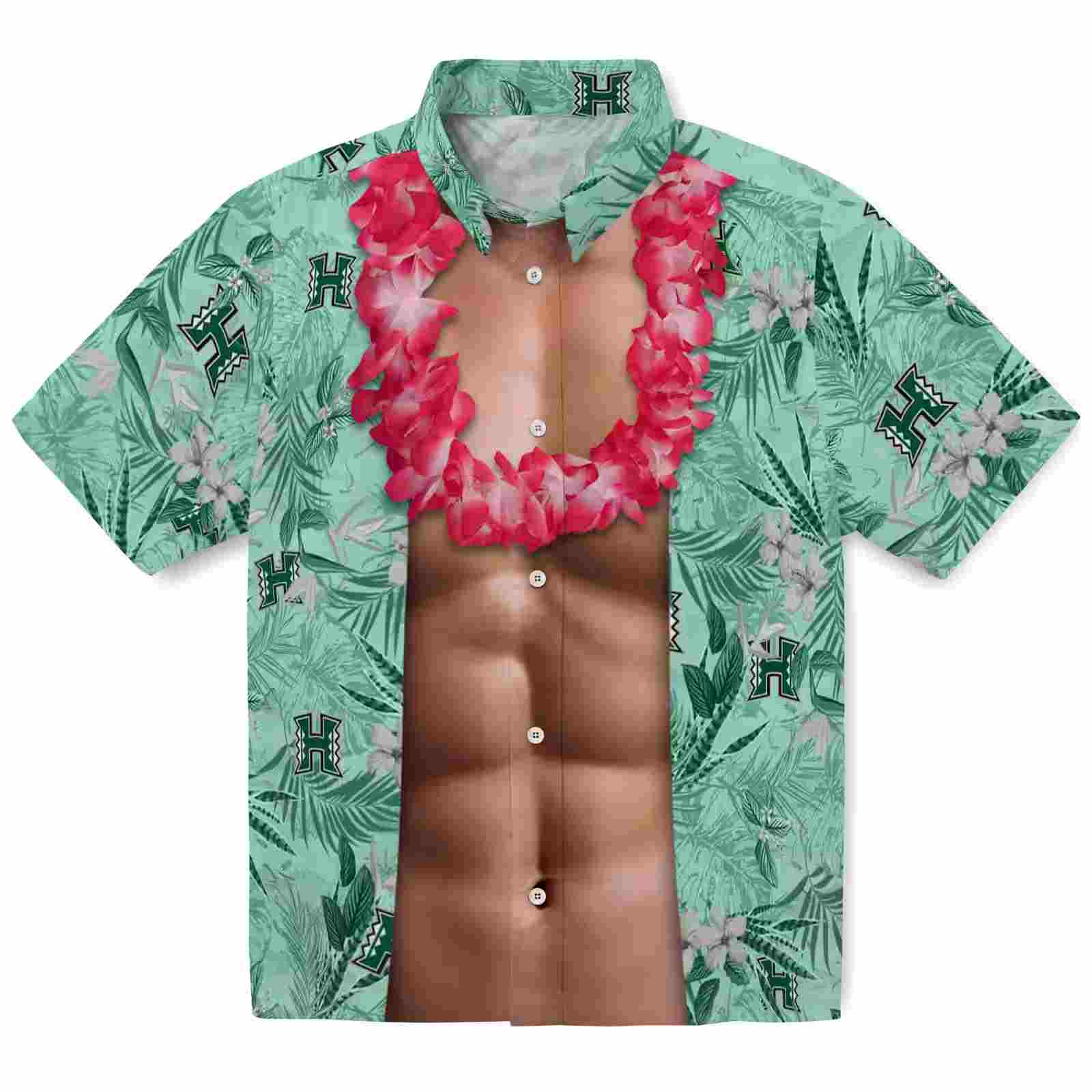 Hawaii Rainbow Warriors Chest Illusion Green Hawaiian Shirt