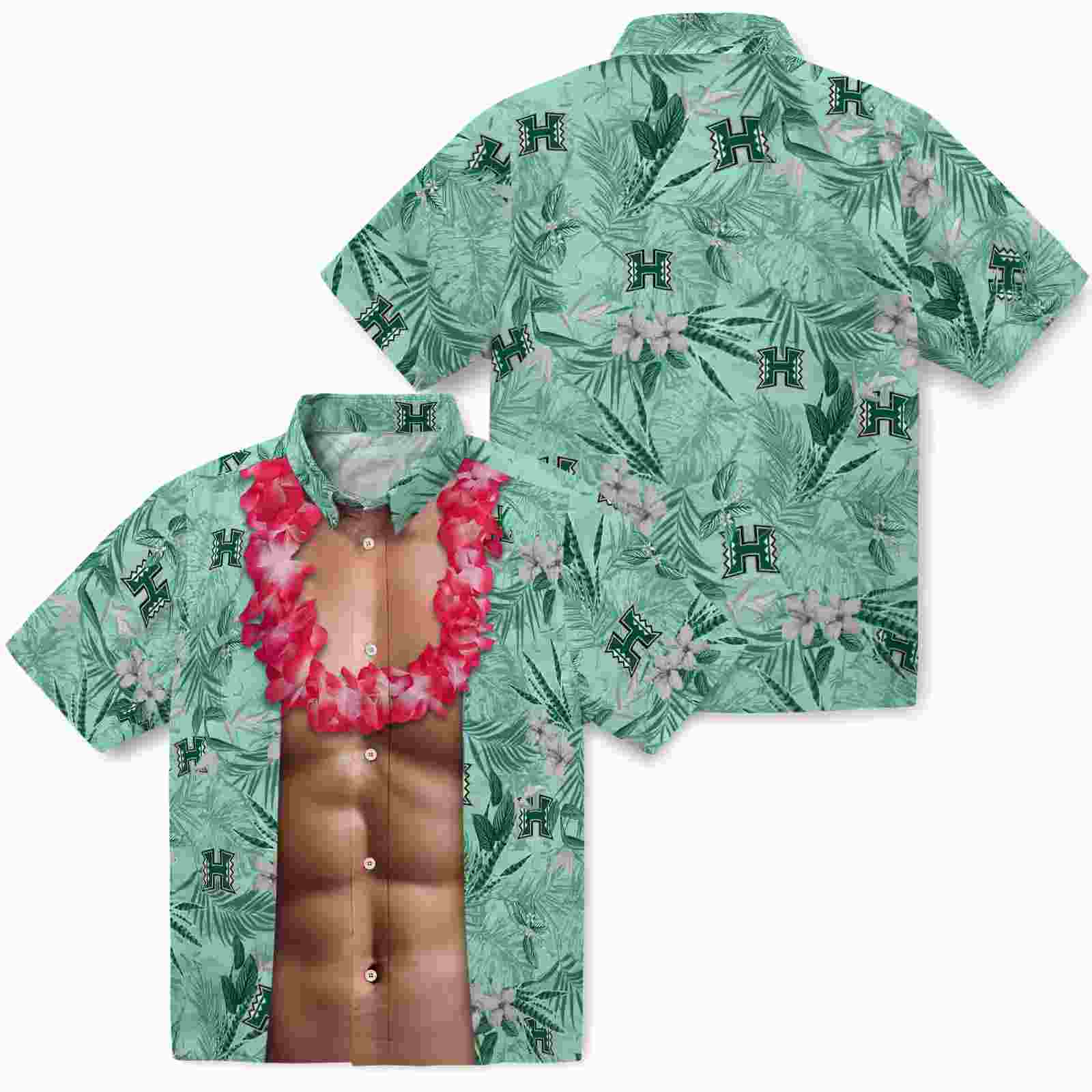 hawaii rainbow warriors chest illusion green hawaiian shirt high quality