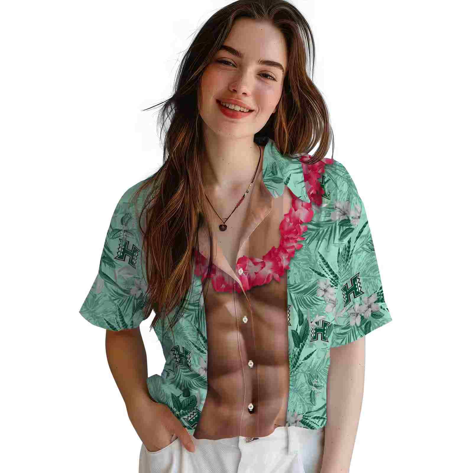 hawaii rainbow warriors chest illusion green hawaiian shirt latest model