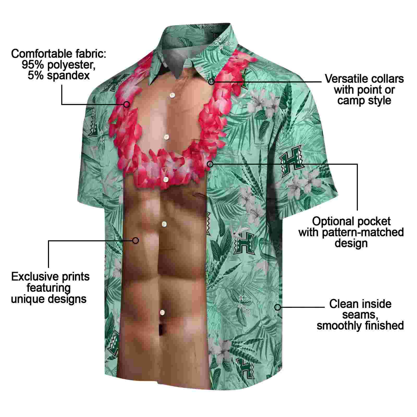 hawaii rainbow warriors chest illusion green hawaiian shirt new arrival