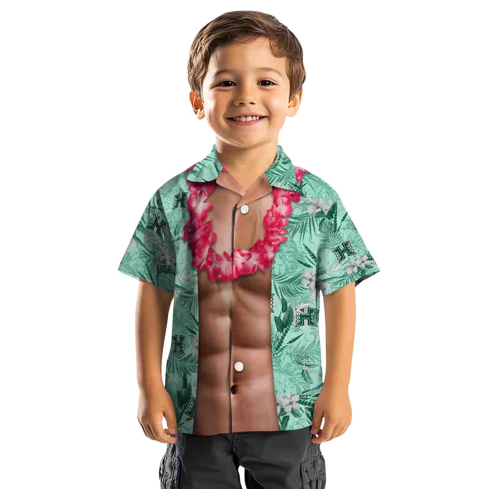 hawaii rainbow warriors chest illusion green hawaiian shirt top rated