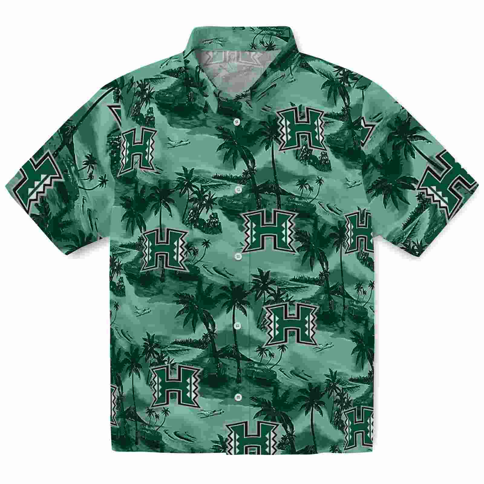 Hawaii Rainbow Warriors Coastal Palms Green Hawaiian Shirt